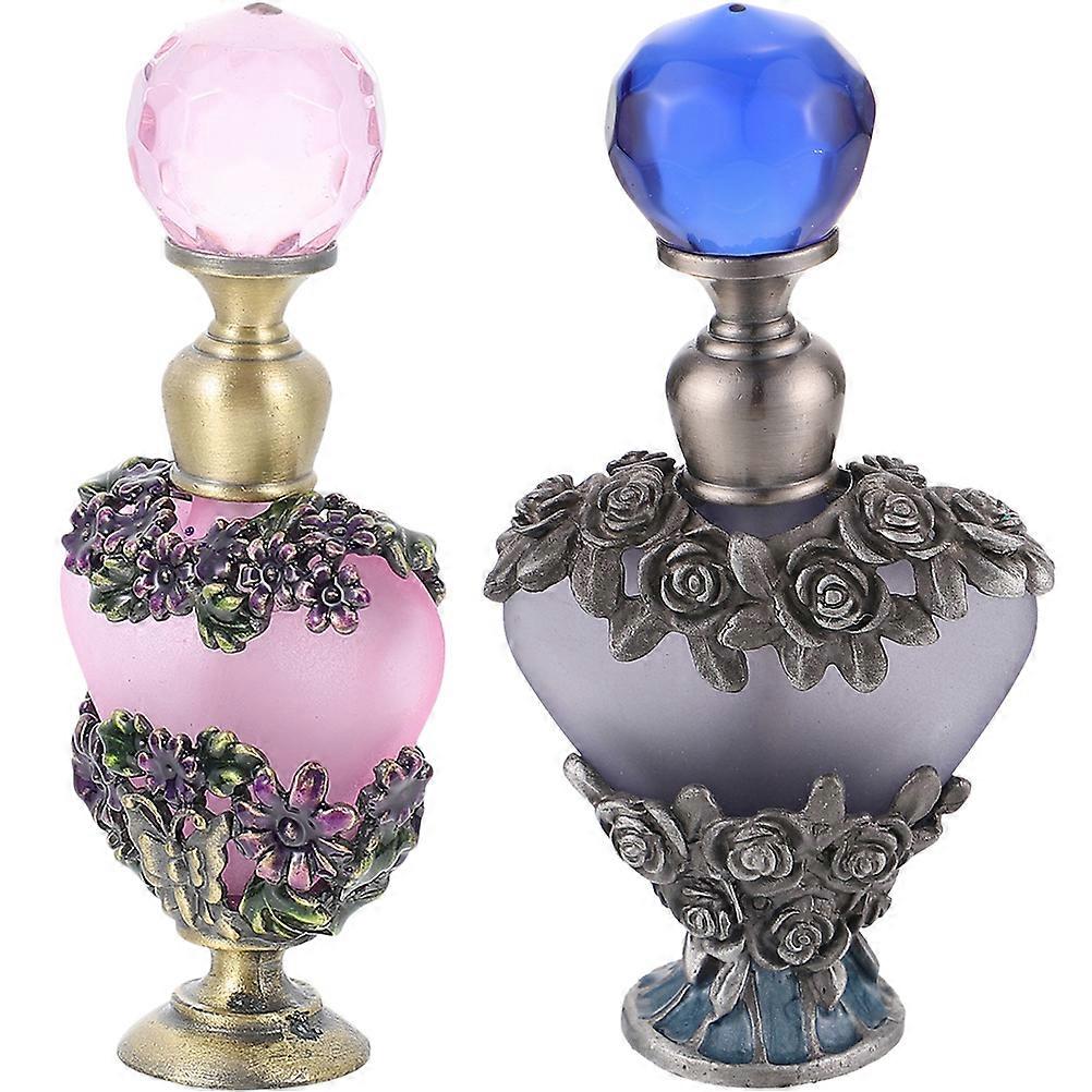 Fragrance Sample Bottles Vintage Perfume Container for Home Use Assorted Metal Storage 2Pcs
