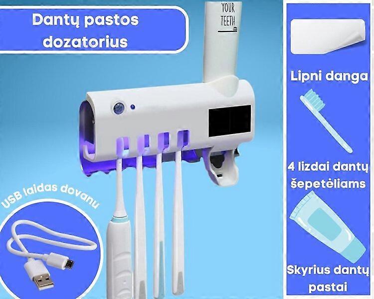 歯ブラシホルダー、充電済み、ネジレス設置、消毒・歯磨き粉分注機能付き