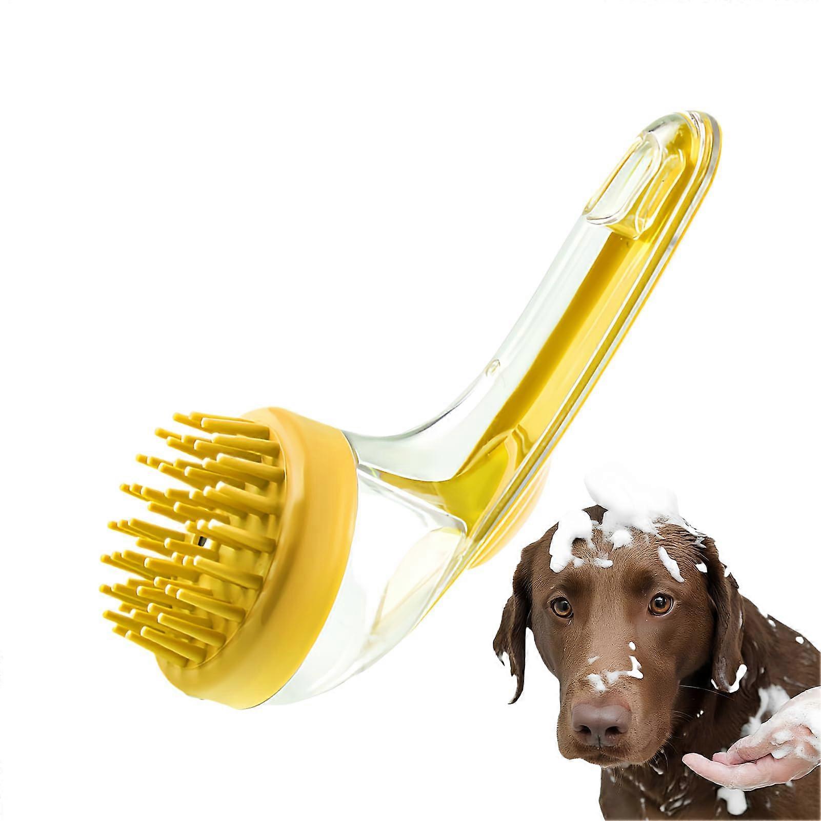 Dog Scrubber for Bath  Cat Bathing Brush with Soap Dispenser Yellow