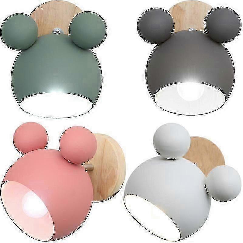 Mickey Mouse Cartoon Style Wooden Wall Sconce with Nordic Macaron Design LED Light
