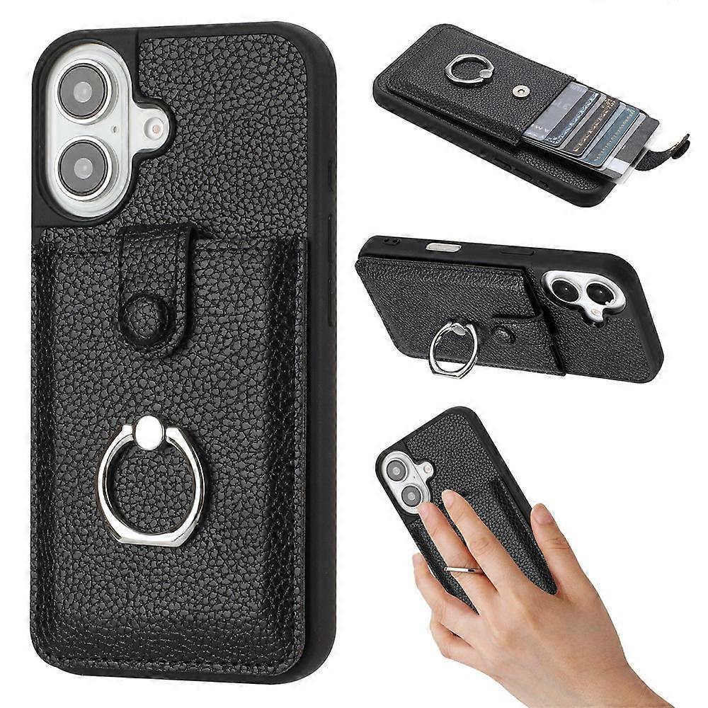 Compatible For iPhone 17 Case with Ring Kickstand Drawing Type Card Slots Leather Back Cover