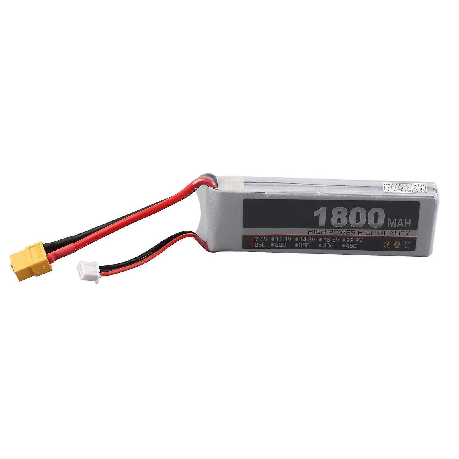 RC LiPo Battery 7.4V 2S 1800mAh 25C Rechargeable Lithium Polymer LiPo Battery Pack for RC Car Airplane Aircraft XT60