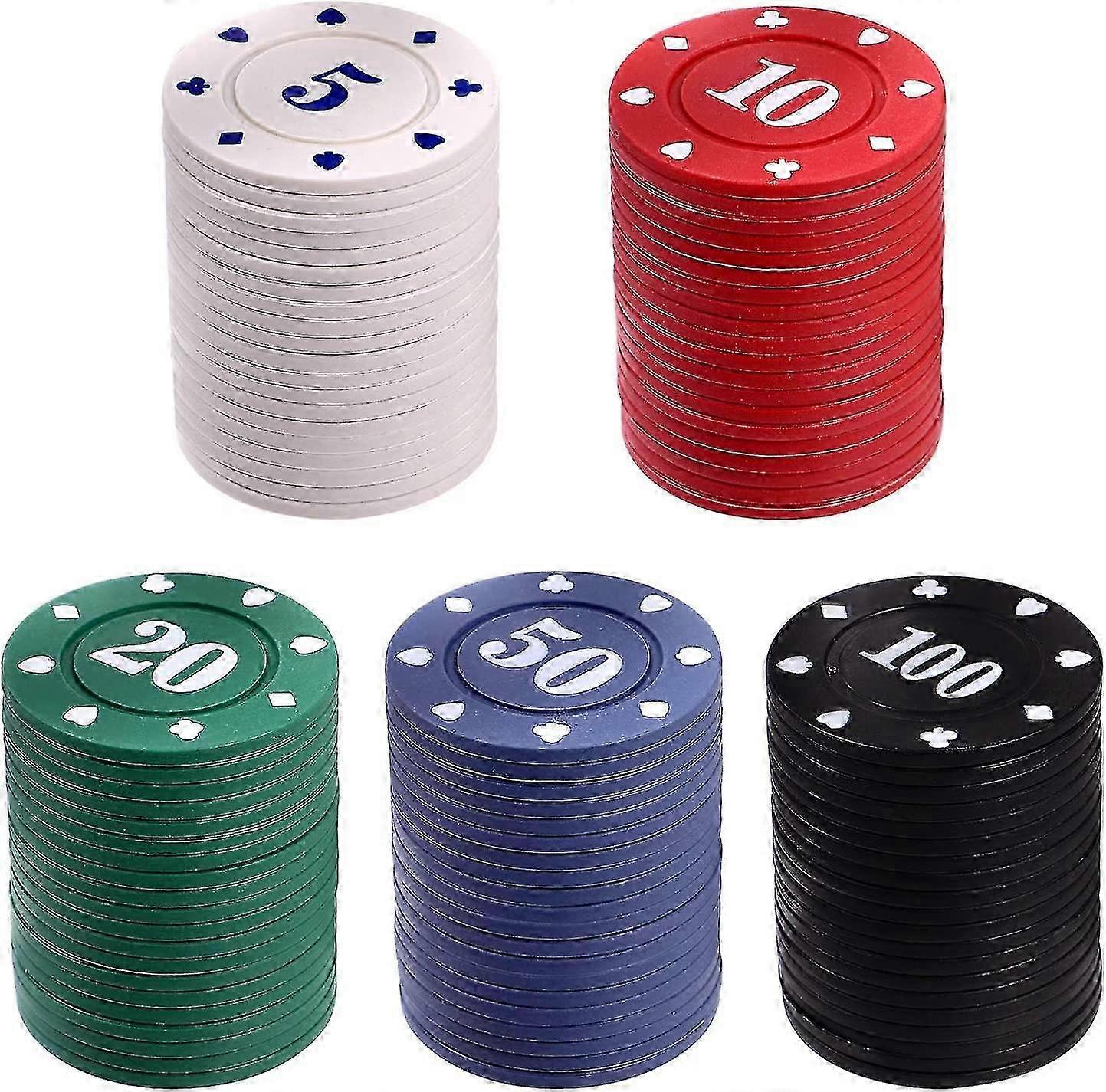 100pcs Poker Chips Set, Casino Tokens, Colored Game Chips, Counting Counters, Math Learning, Entertainment, Poker Roulette