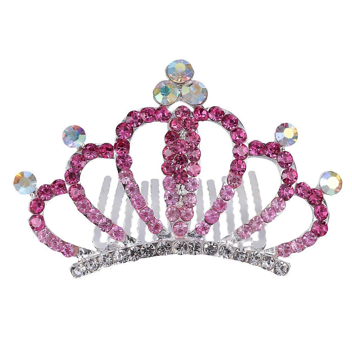 Pink Kids Crown Comb with Crystal Decoration for Parties and Performances Lightweight and Durable 3.5 inches