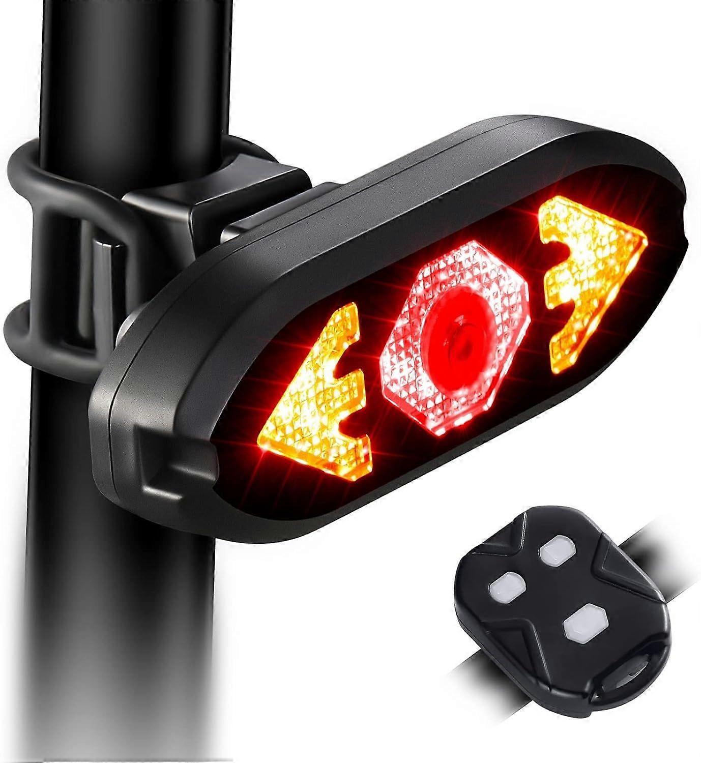 Bike Tail Light with Turn Signals Wireless Remote Control Waterproof Bicycle Rear Light Back USB (Black)