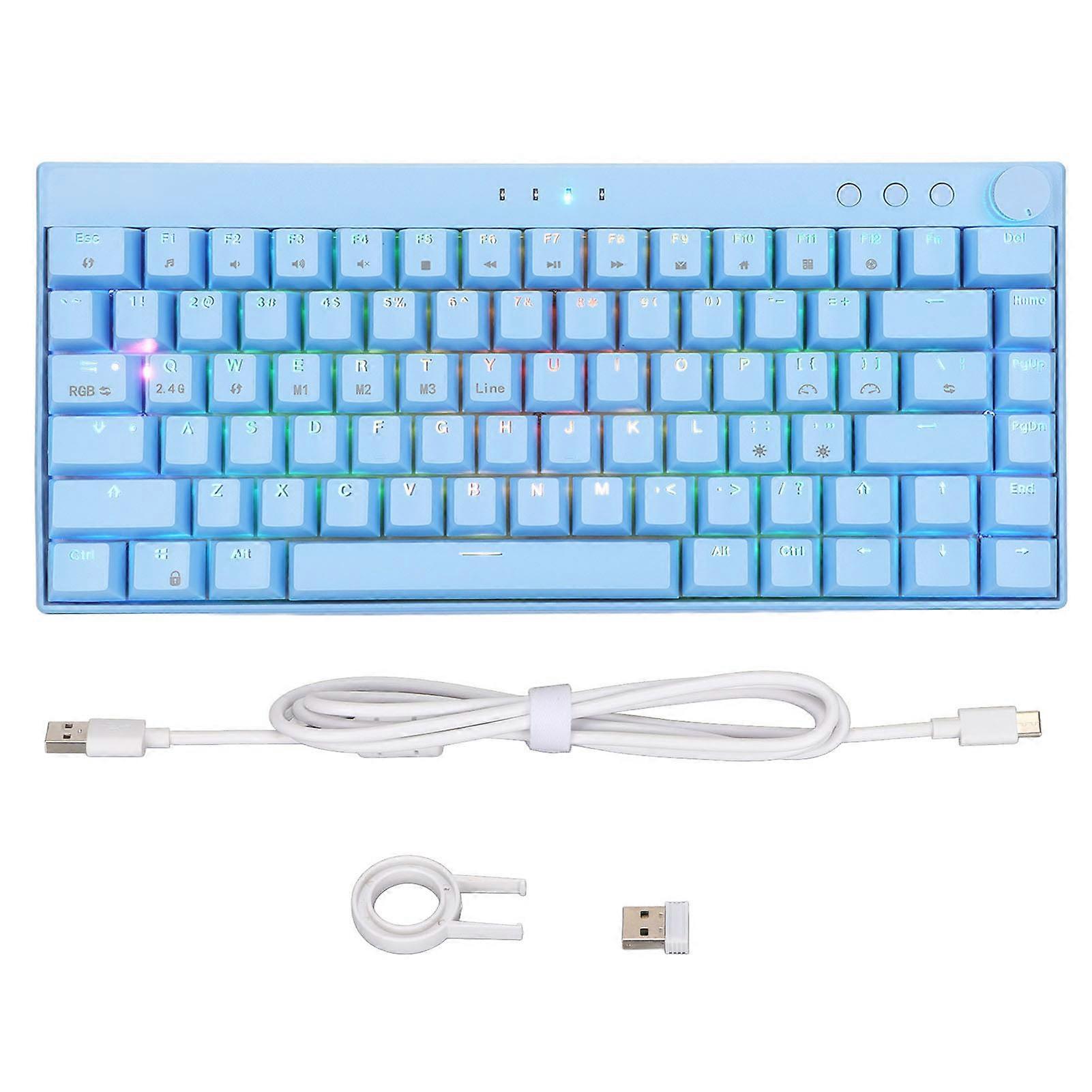 Blue Mechanical Keyboard 82 Keys RGB Three Mode Wireless Wired Red Switch Compatible Windows iOS Android