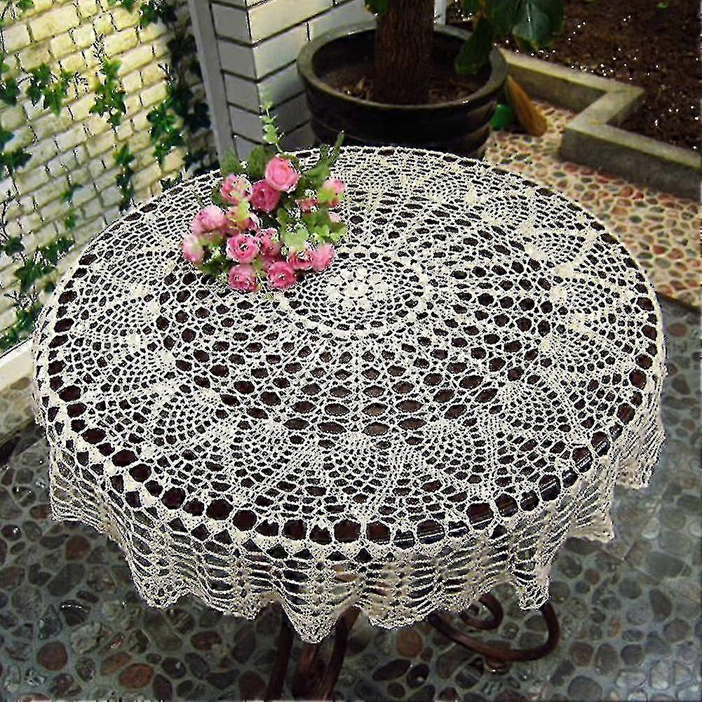Round Cotton Hand-Crocheted Hollow-Out Tablecloth for Wedding and Dining Table Cover