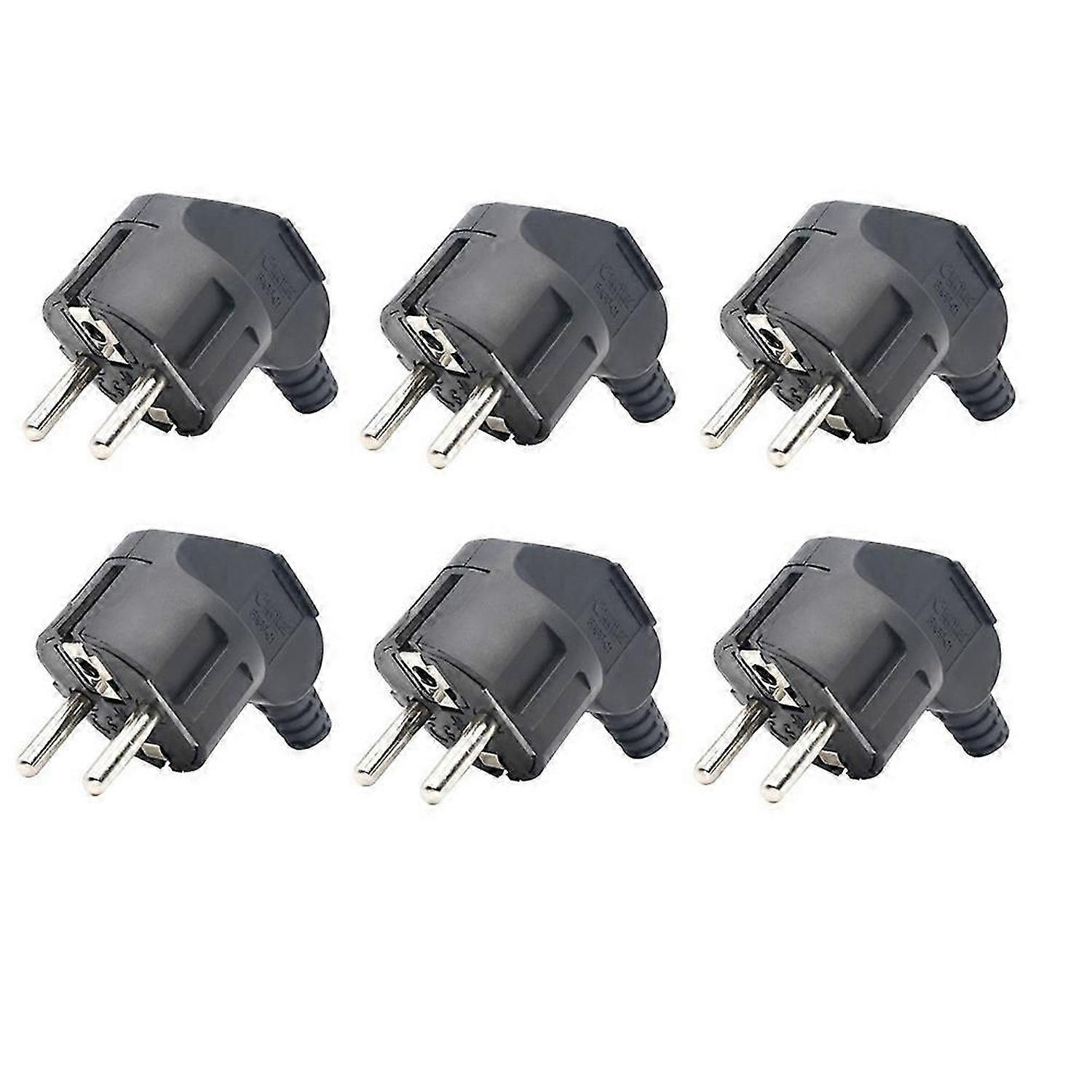 16A 4.8Mm AC Electrical Power Rewireable Plug 6 Piece Black EU Plug