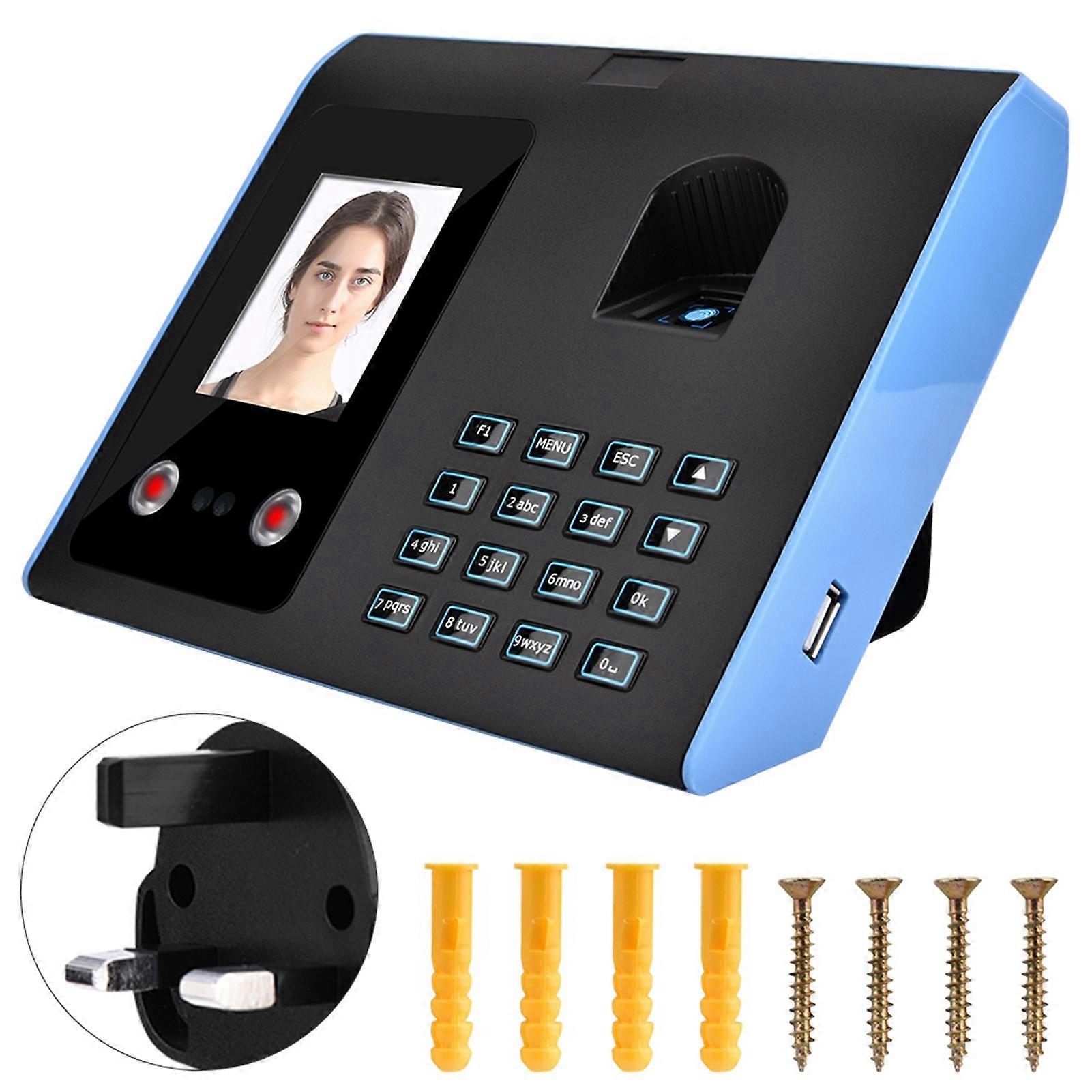 Intelligent Attendance Machine Face Fingerprint Recognition Password Time Clock (UK Plug)