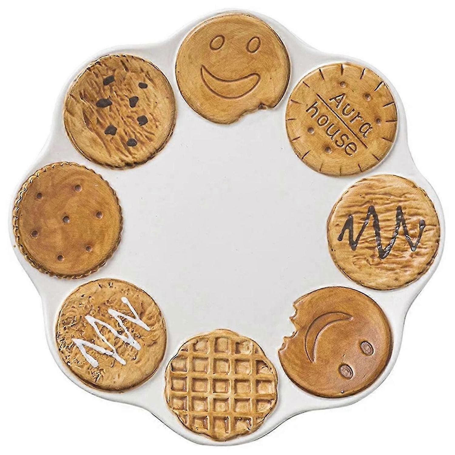 Cute Ceramic Office Dessert Plate,Brown & White,Brown Cookie Plate