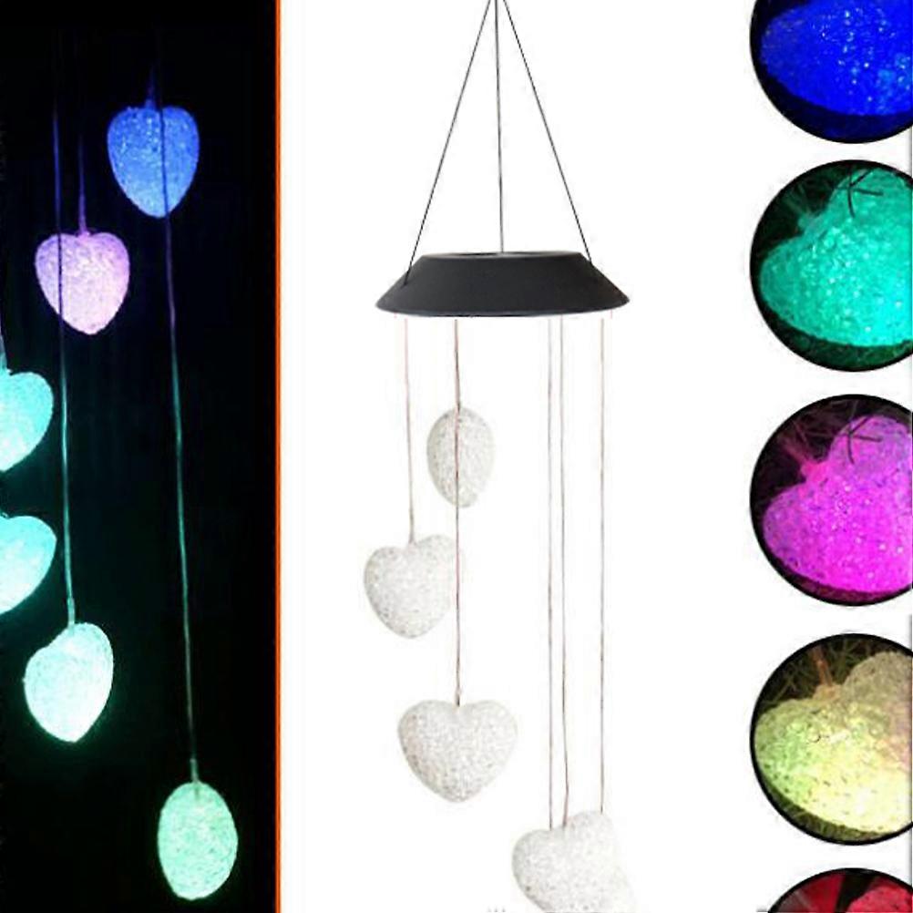 Outdoor Heart Solar Powered Wind Chime Lamp with 6 Leds Lighting