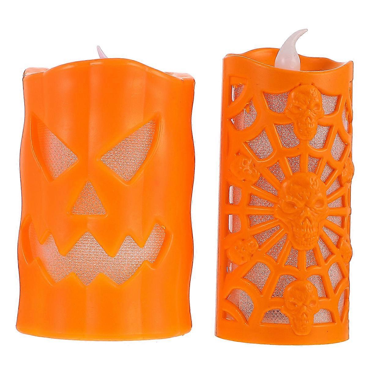 2Pcs Halloween LED Lamp Decorative Candle For Family Members And Kids With Smoke-Free Functionality In Pumpkin Shape