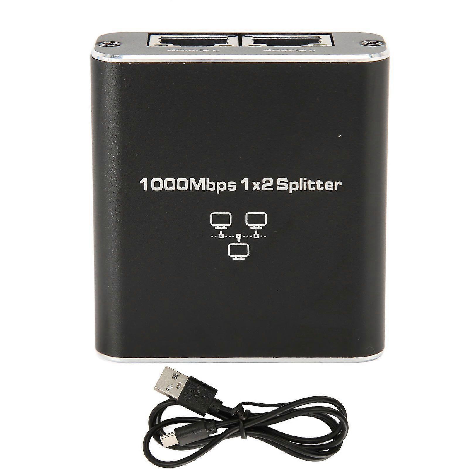 Gigabit Splitter 1000Mbps 1 in 2 Out RJ45 Port Aluminum Alloy Network Splitter for PC Laptop Router