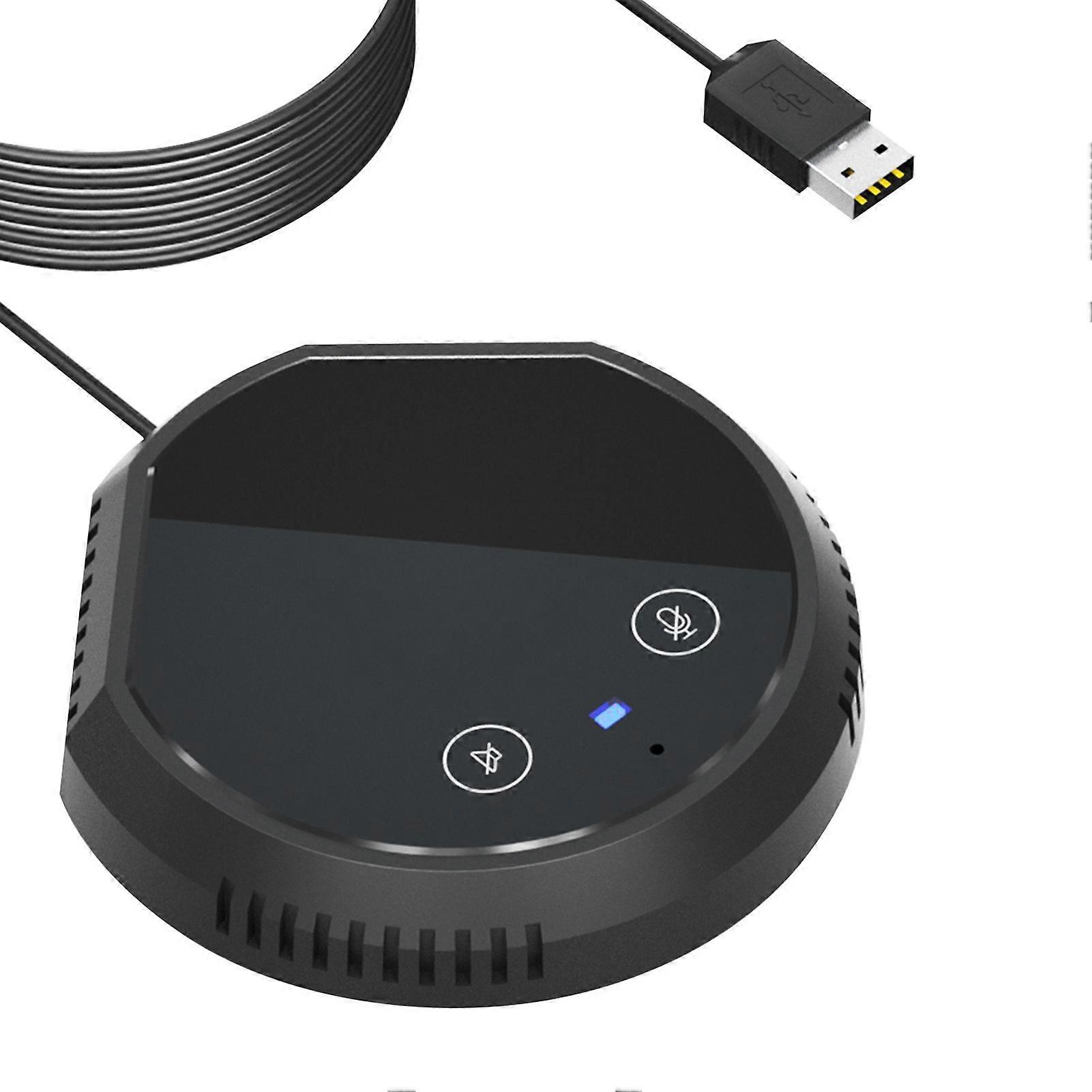 Desktop USB Conference Speakerphone Microphone 360 Omnidirectional Condenser Plug & Play PC Computer Mic Support BT Speaker Touch-Sensor Buttons Func