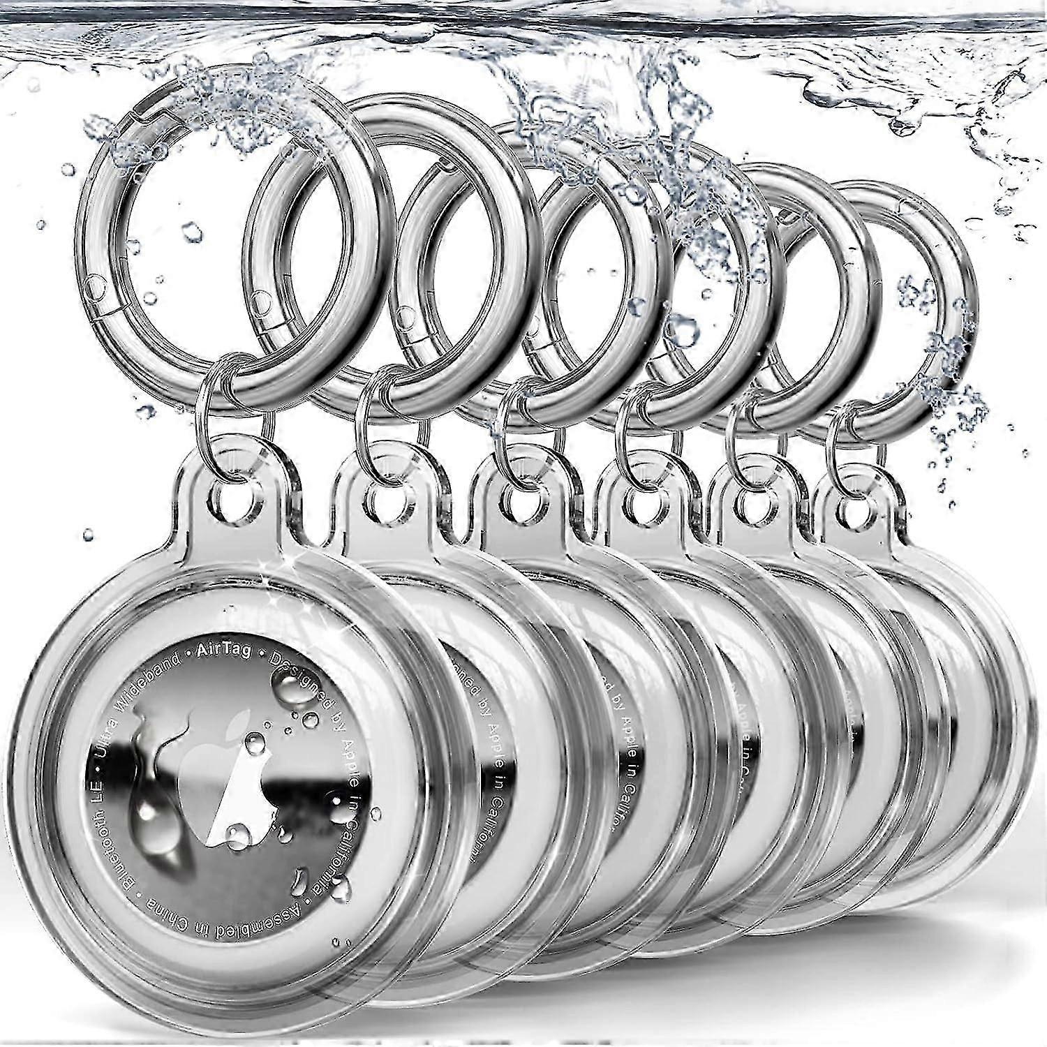 IPX8防水エアタグホルダー、キーホルダー付き6パックアップルエアタグ、荷物用エアタグケース、犬の首輪、キー、傷防止全身保護エアタグ