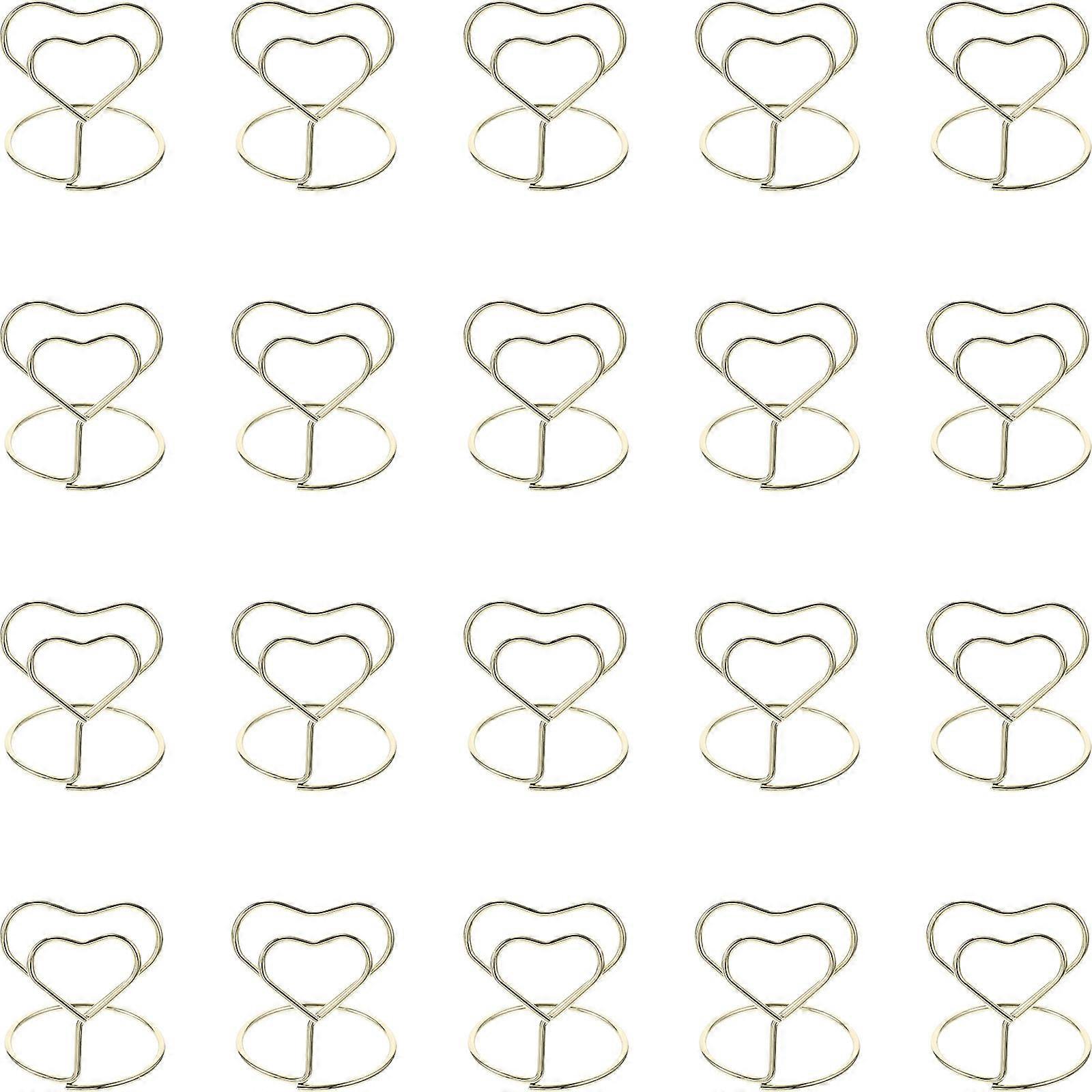 Paper Clips Heart Shaped Wire Table Number Holders 80Pcs Golden