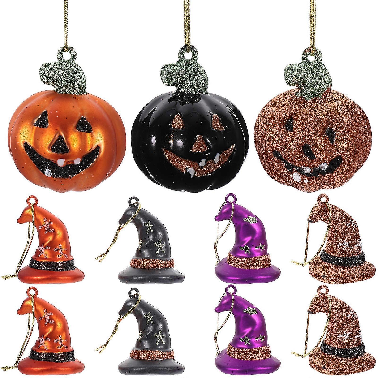 Assorted Color Halloween Tree Pendants Pumpkin And Witch Hat Ornaments For Party Space 81Pcs