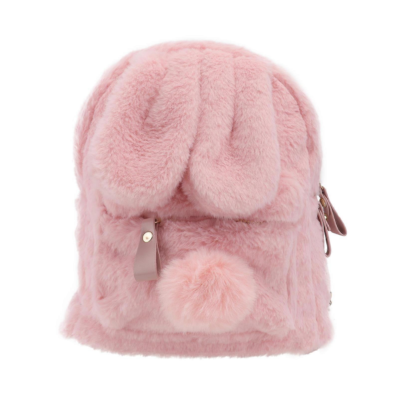 Casual Plush Backpack Rabbit Ear Backpack for Storage Use 2Pcs Pink Women