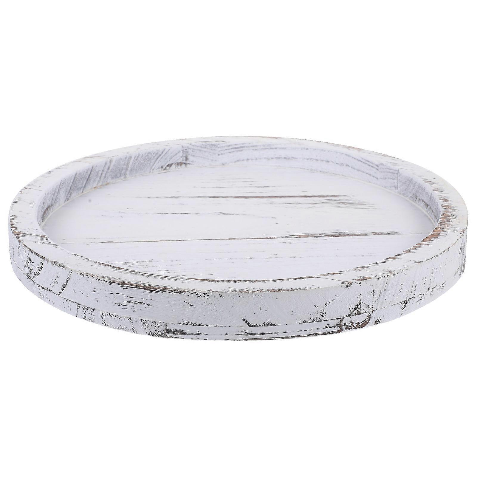 Wooden Serving Platter Round Serving Tray for Table 4Pcs White Wood