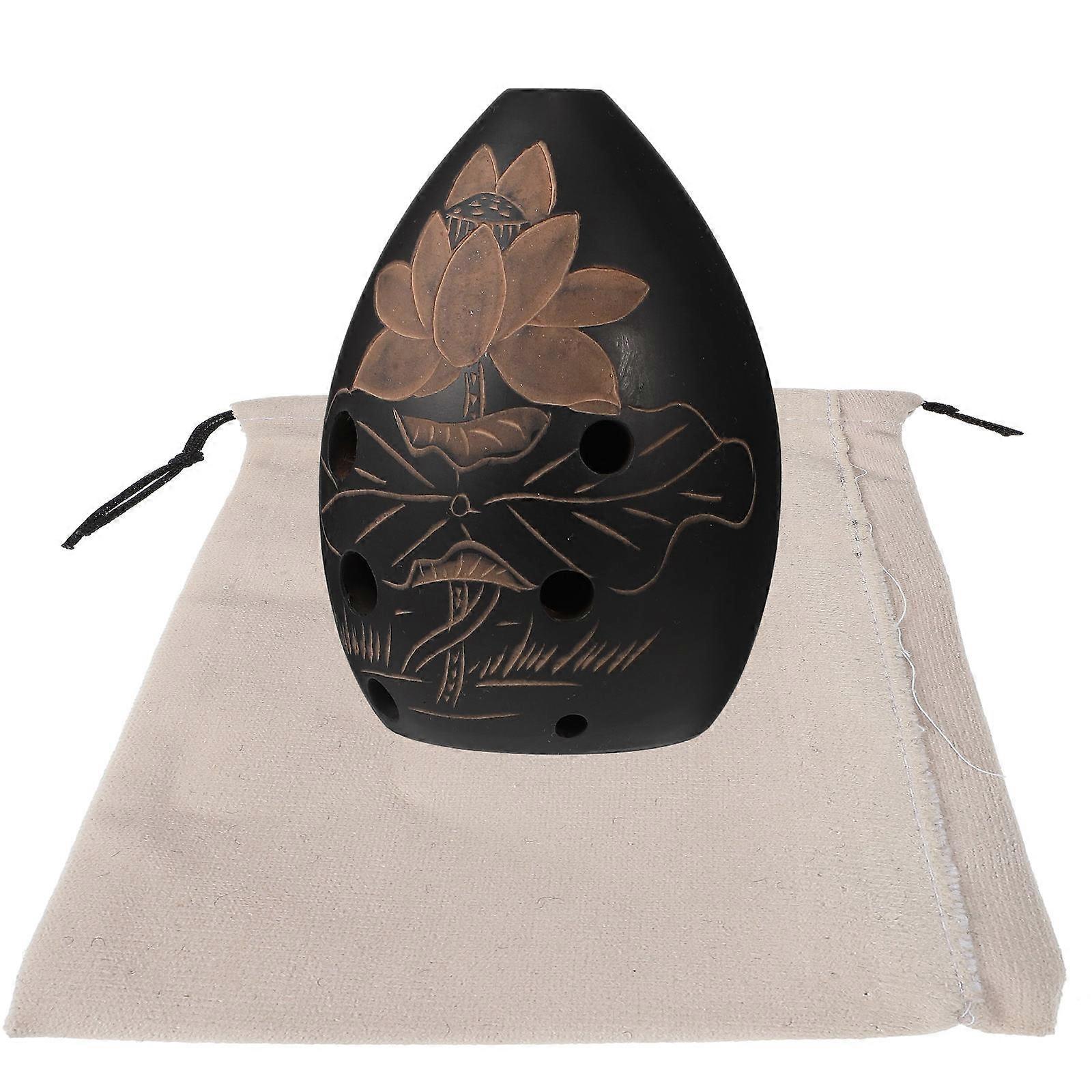 Ceramic Ocarina Music Instrument For Beginners And Children In Black Color 9X7X6.5CM 1Pack
