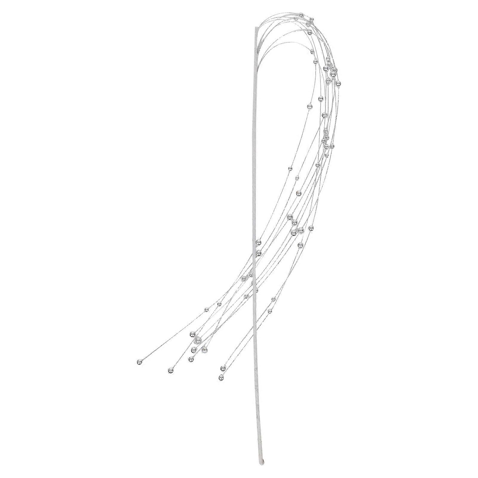 Christmas Artificial Bead Branch Decor for Tree Hanging 2Pcs Silver Plastic