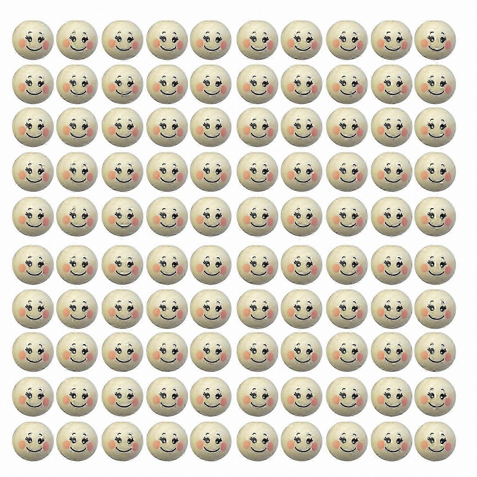 100 Pieces Wooden Beads with Smile Face Design for DIY Jewelry Crafting and Handmade Projects