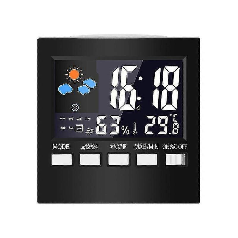 Multi-functional LCD Screen Weather Forecast Station Temperature Alarm Clock Humidity Monitor Clock with Snooze Clock / Calendar / Voice Control