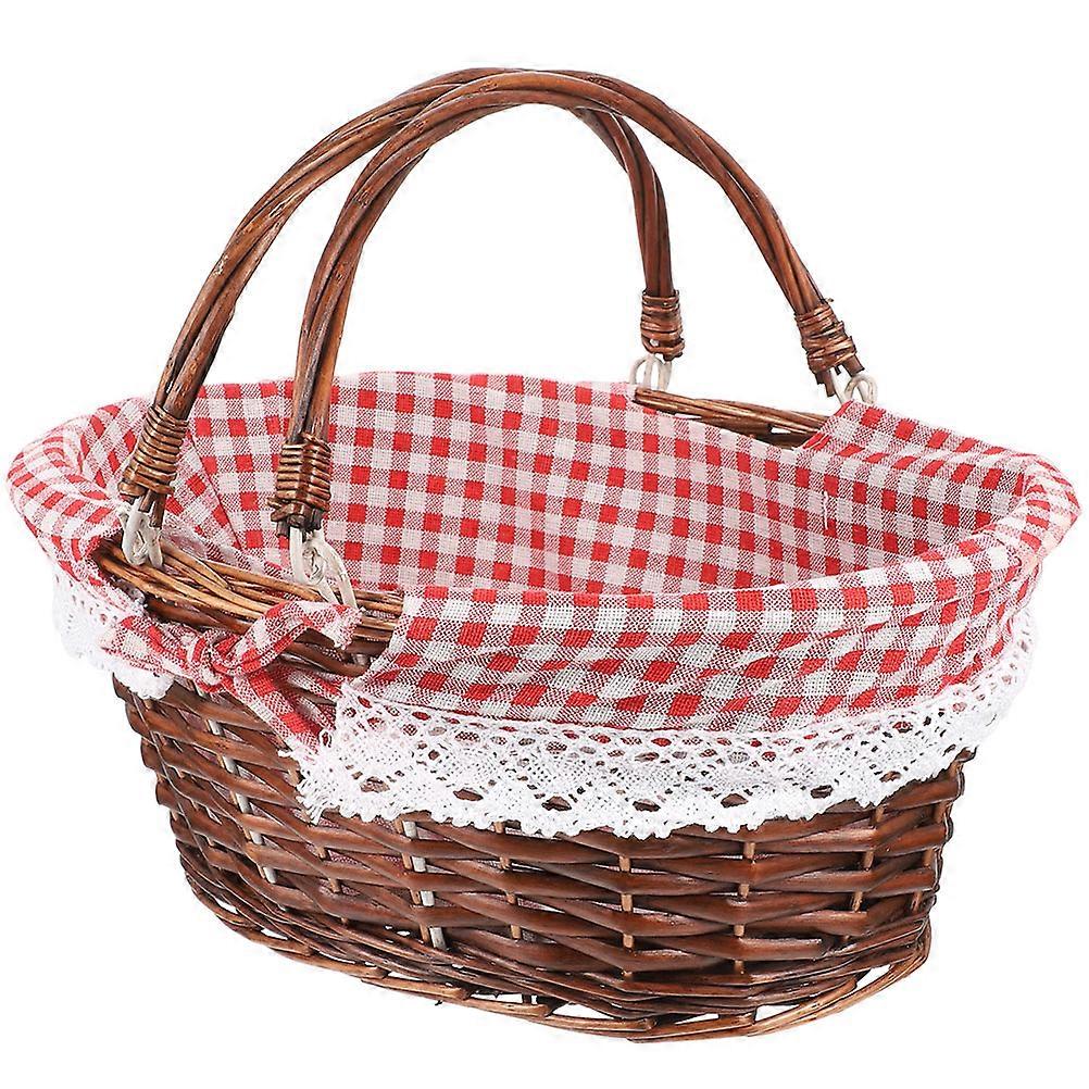 Picnic Basket Woven Basket with Handle for Storage 2Pcs