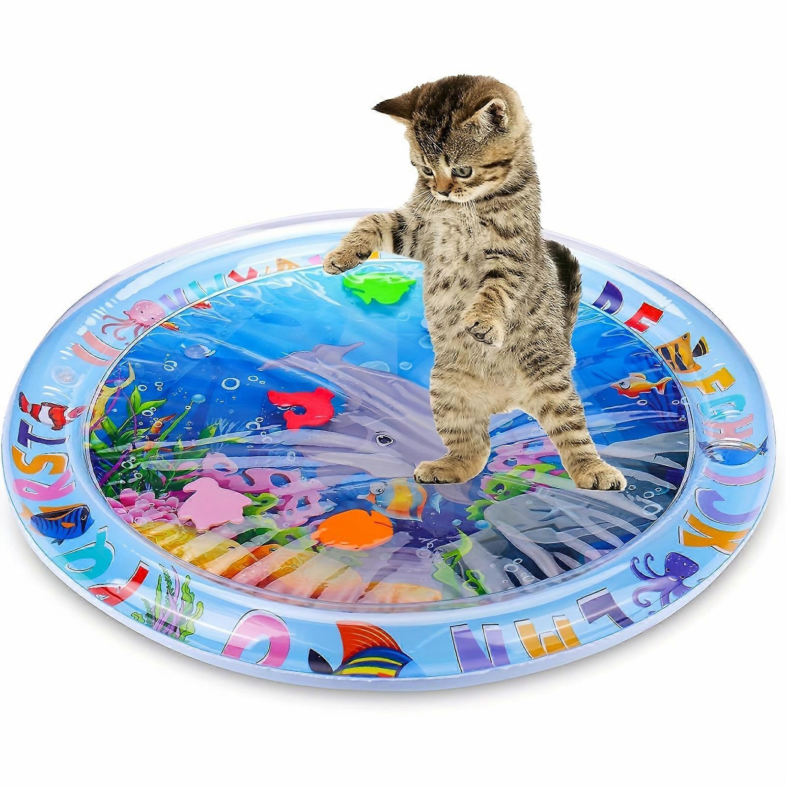 Cat Water Sensation Mat with Floating Fish, Interactive Kick Toy, Boredom Relief Pad for Indoor Cats, Use with Tap Water