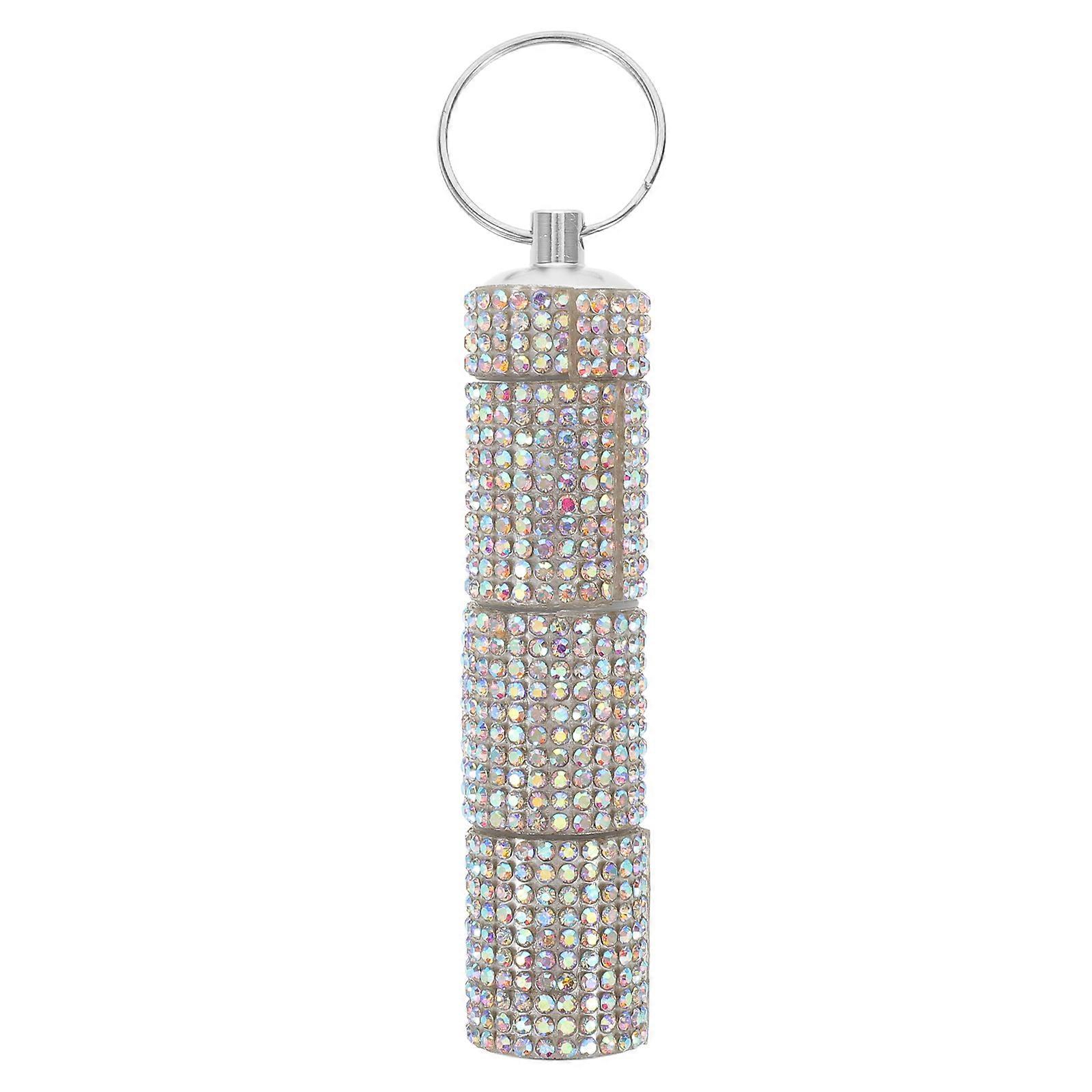 Travel Rhinestone Pill Keychain Holder with 3 Compartments for Vitamins