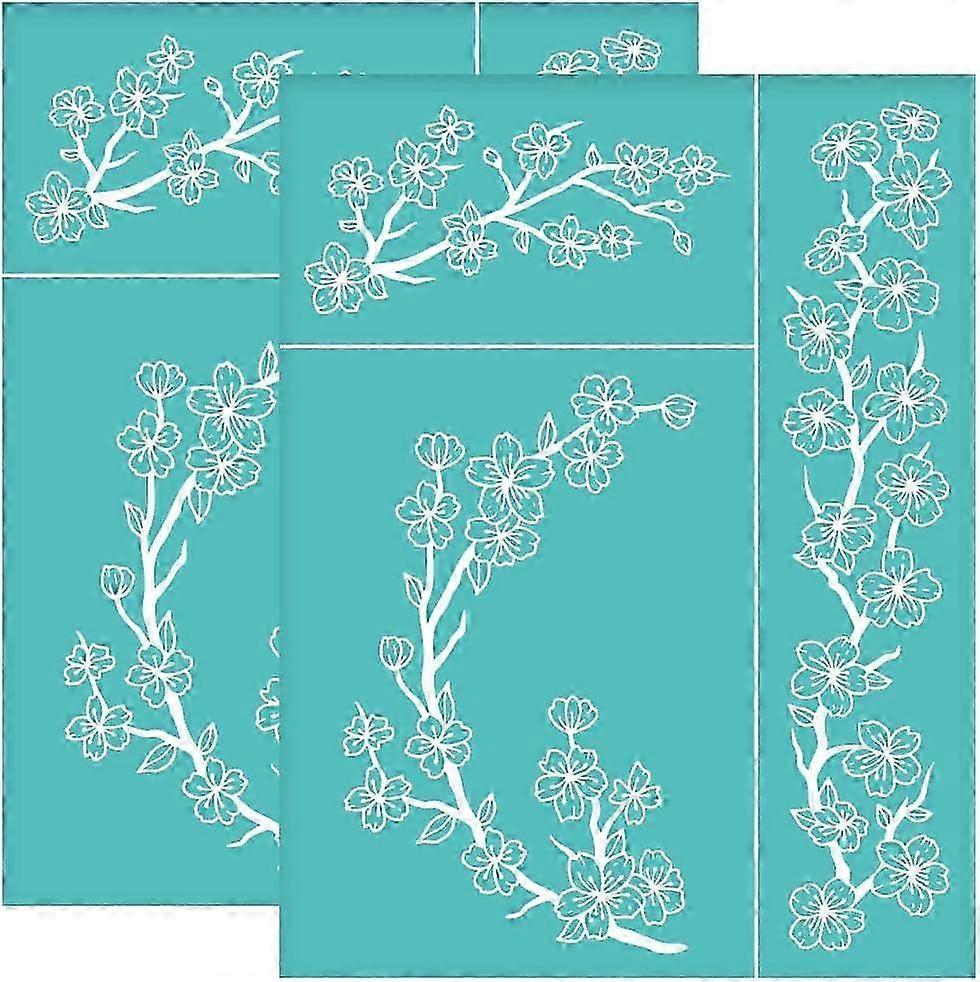 2025 2pcs 8.6x11 Inch Sakura Silk Screen Printing Stencils Self-Adhesive Silk Screen Stencils Cherry Blossom Border Screen Stencils Reusable Mesh Tran