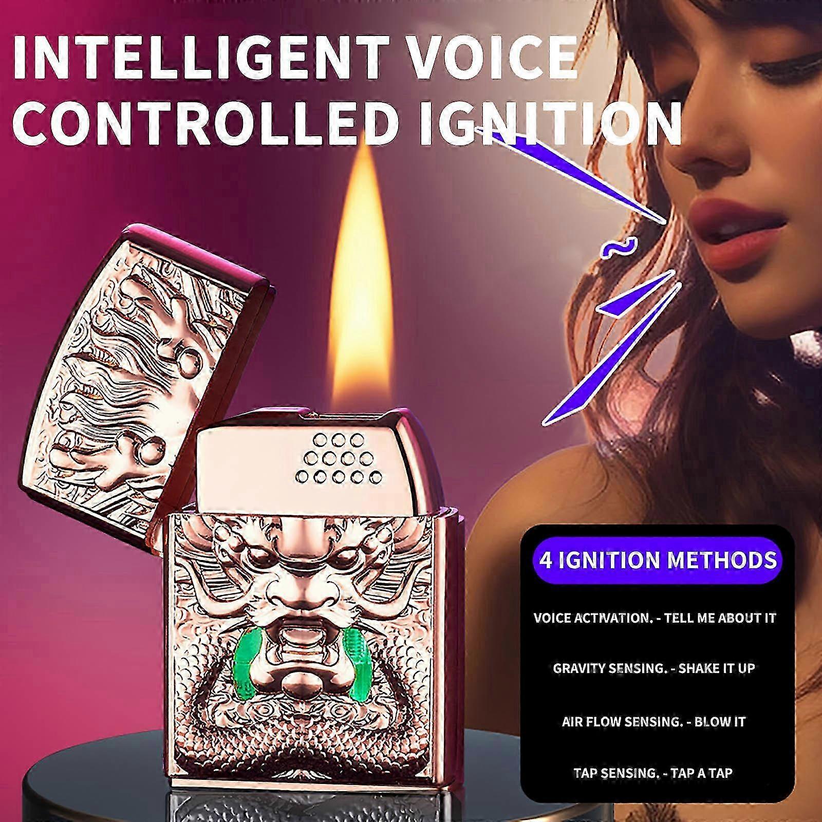 25-26 Jet Flame Lighter Intelligent Pneumatic Voice Controlled Electronic Lighter Voice Controlled Induction Metal Open Flame Decompression 