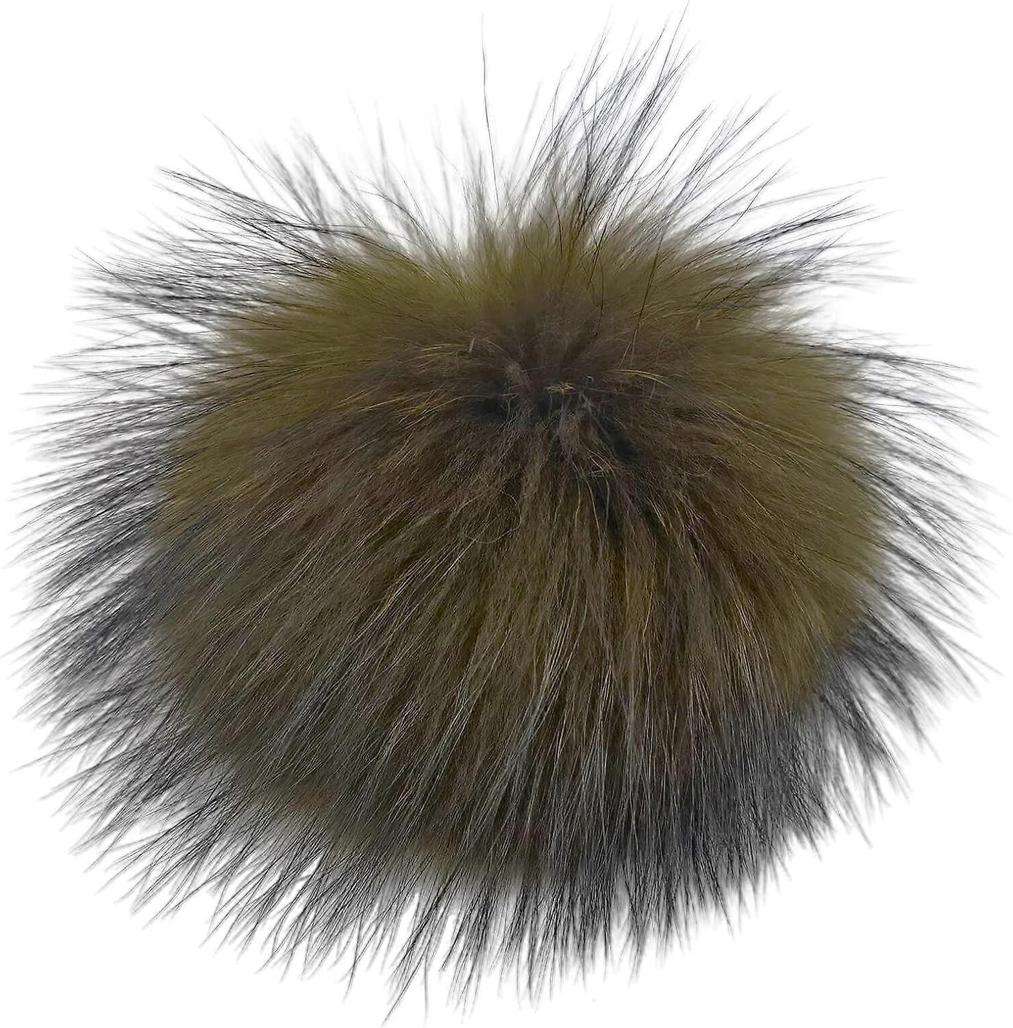 5\u201d Diamete Fur Pom Pom with Press Snap Button for Knitted Hat Beanie Hats (ArmyGreen)