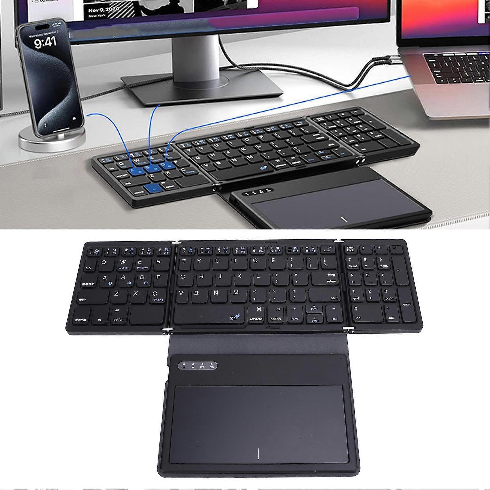 81 Keys Wireless Bluetooth Keyboard with Touchpad Tri Folding Comfortable Typing Thin Portable Keyboard for Computers Tablets 