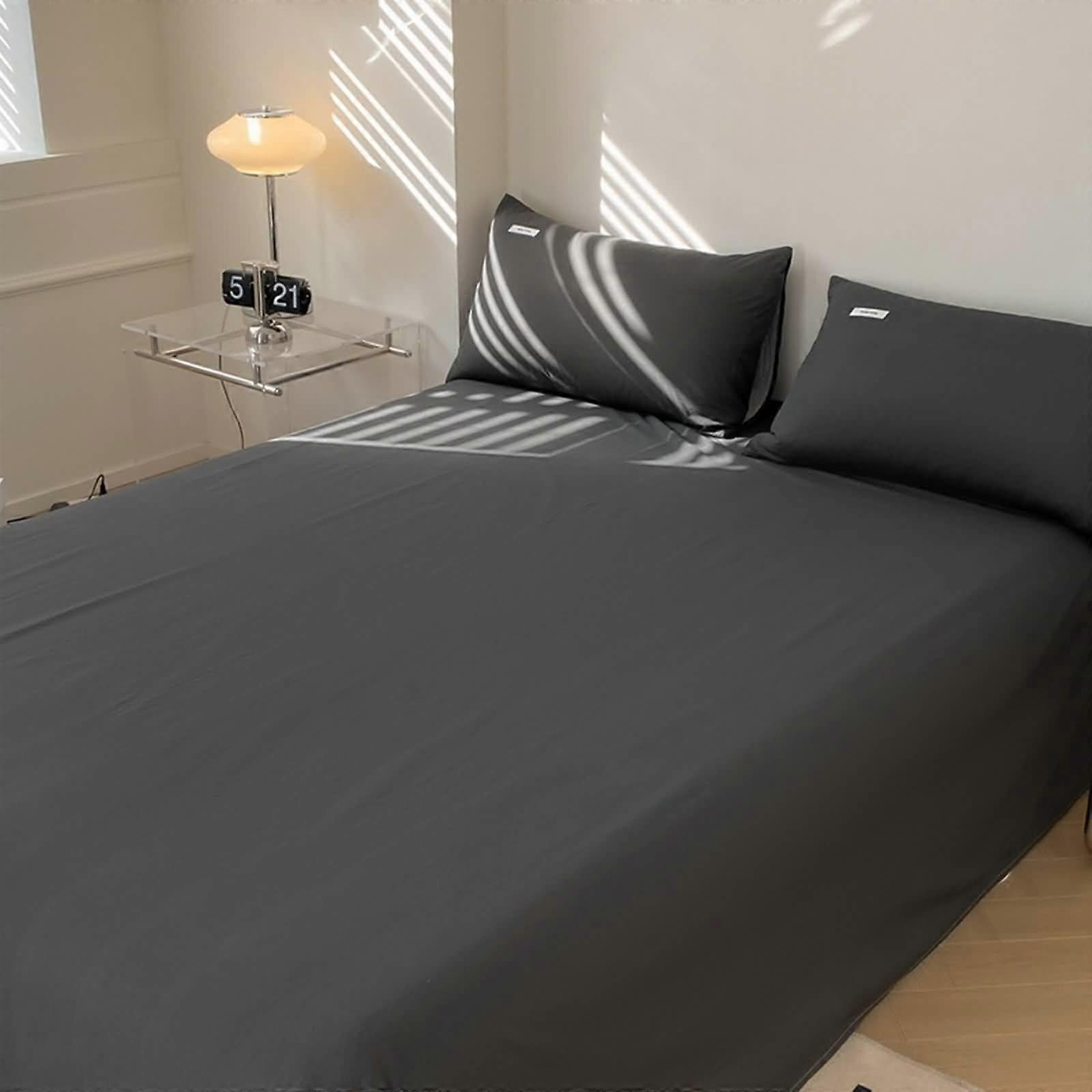 Flat Sheets 245 x 270 CM Dark Grey Cotton Flat Sheet Solid Color Lightweight Soft Bed Sheet