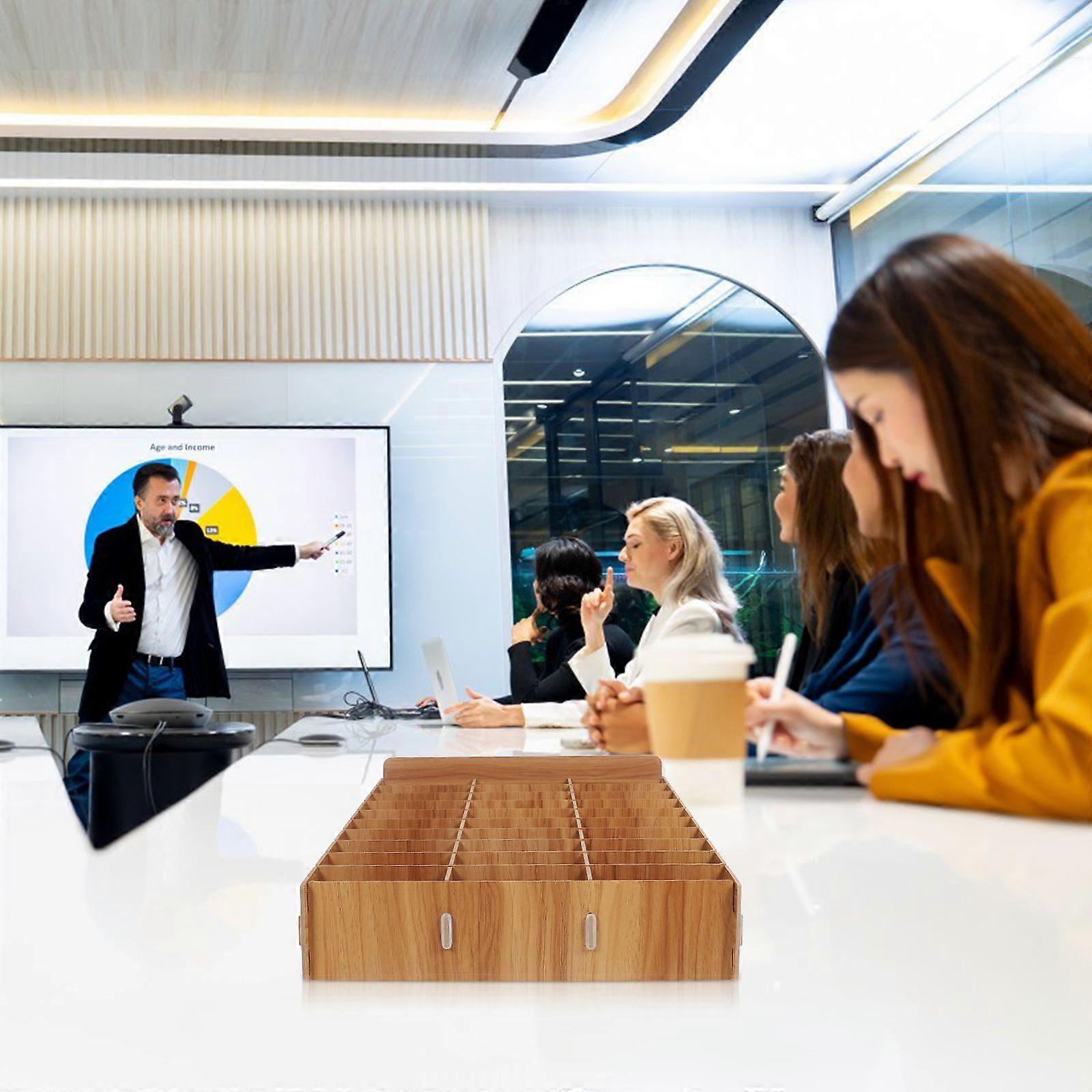 1pc Cell Phone Management Box Wooden Multi-Grid Phone Storage Box (30 Grids)