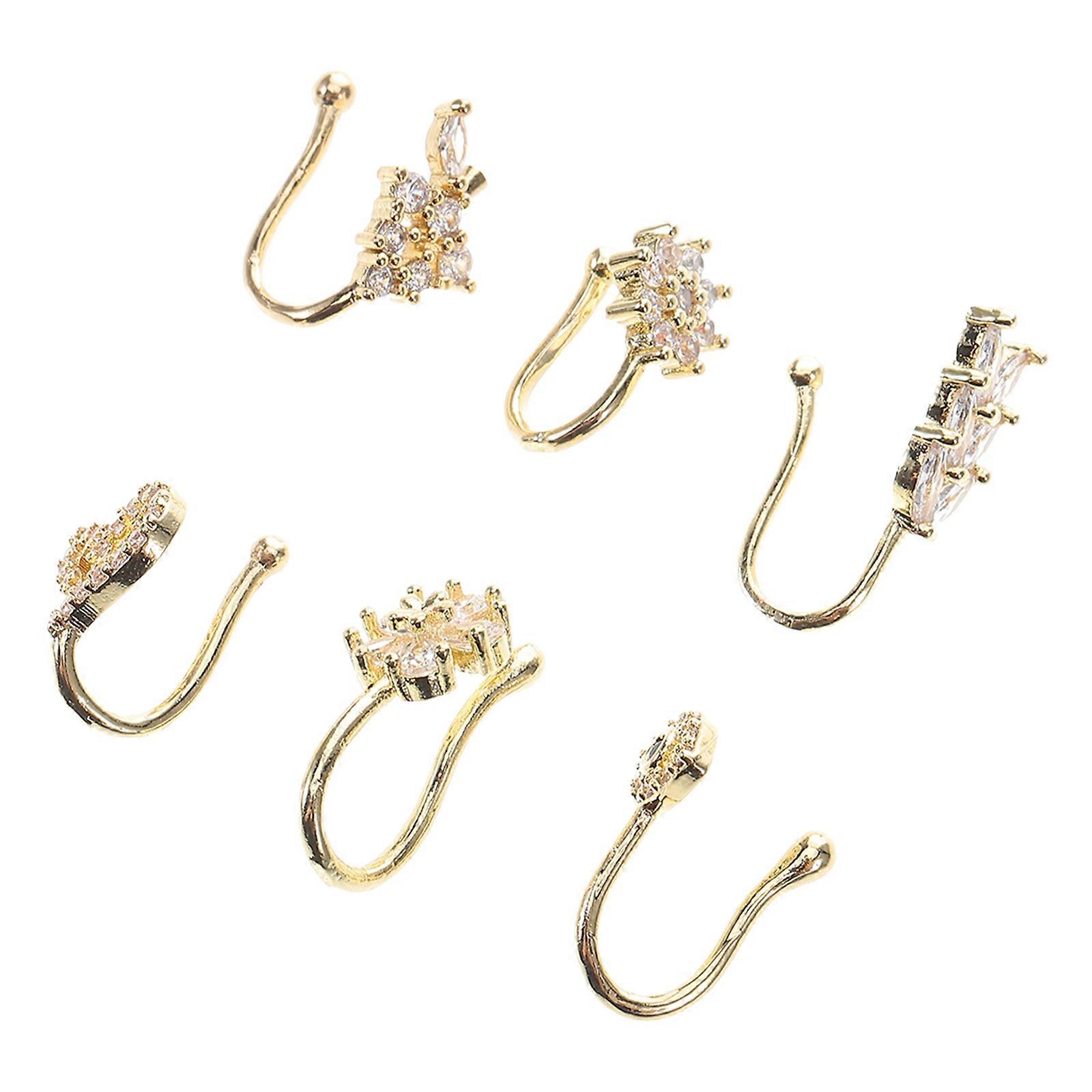 Nose Cuff Non Piercing Copper Clip on Adjustable Nose Ring 6Pcs for Decor
