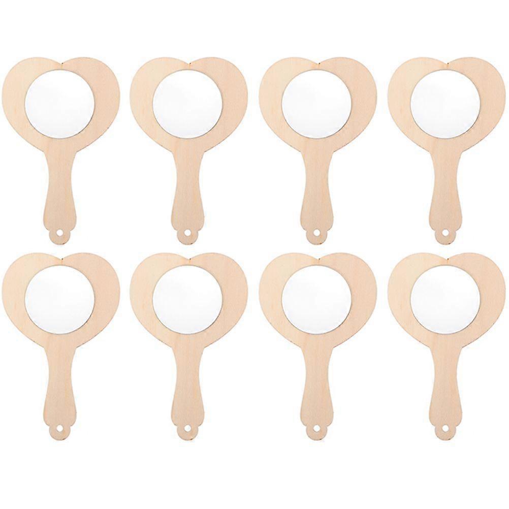 8Pcs DIY Holz Handheld Spiegel Unfinished Spiegel Unlackiert Make-Up Spiegel für Kind