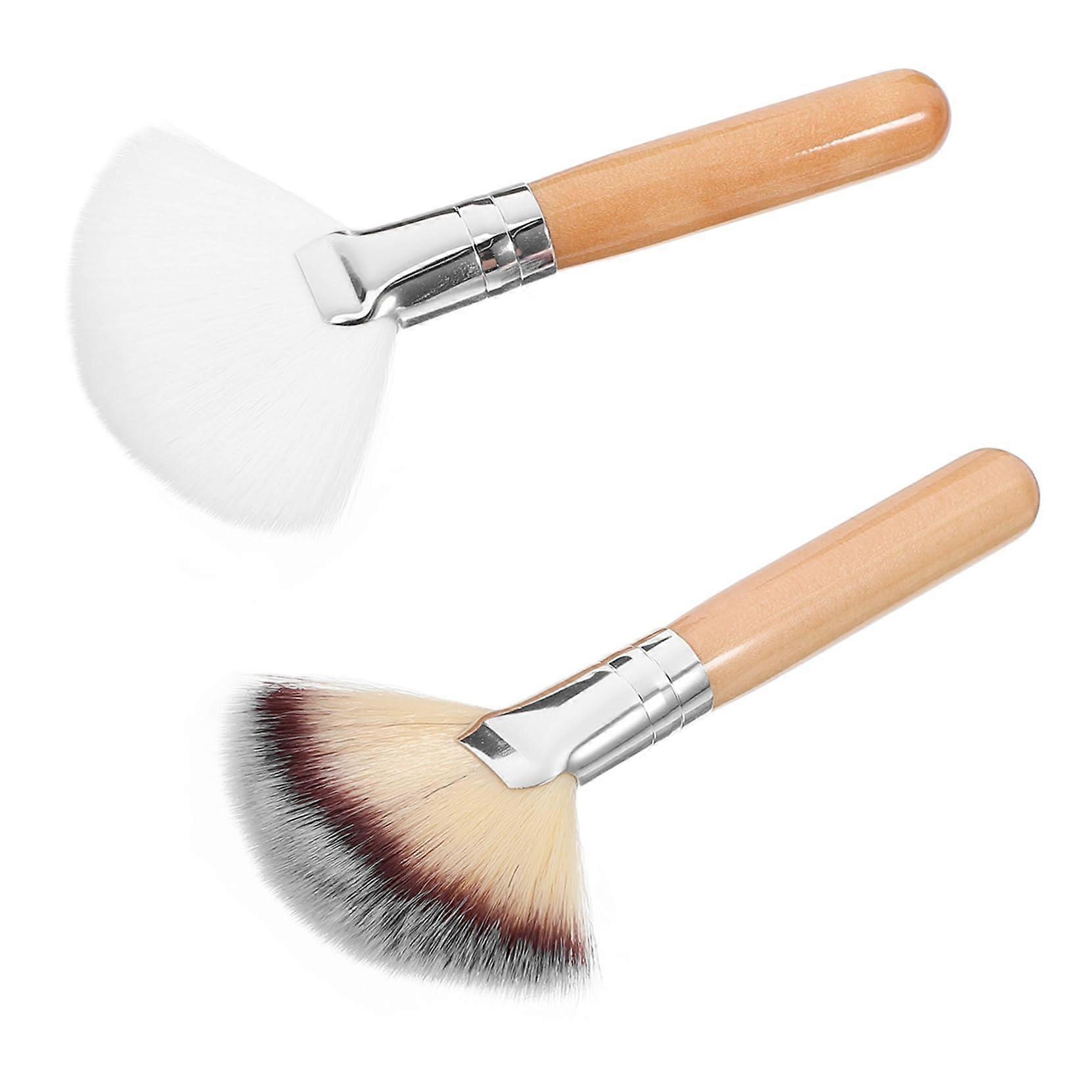 2 Pack Fan Makeup Brushes with Soft Bristles for Face Contouring, Blending, Highlighting, Foundation and Powder
