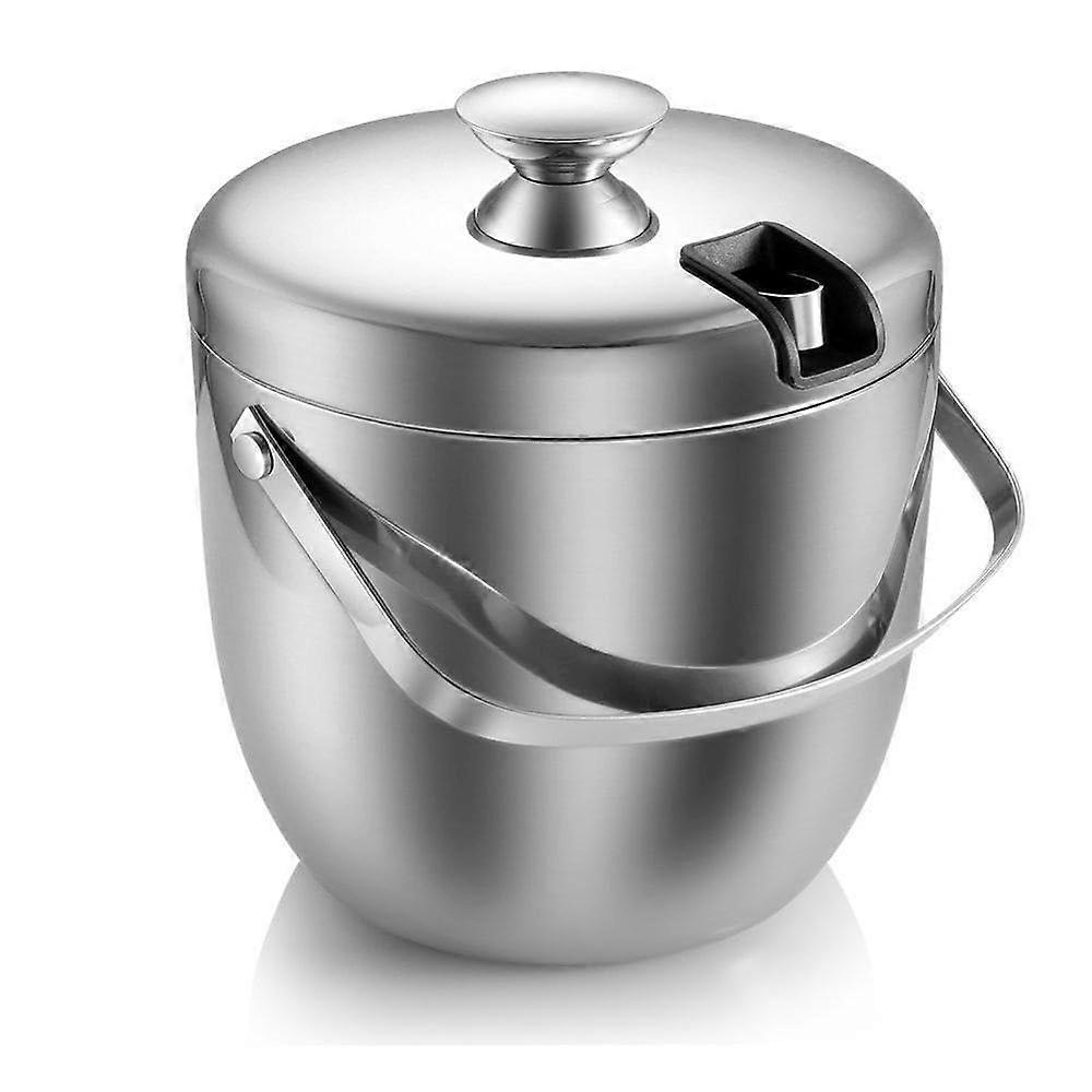 Stainless Steel DoubleLayer Ice Bucket with Lid and Handle for Champagne and Wine 7.3x9.1cm