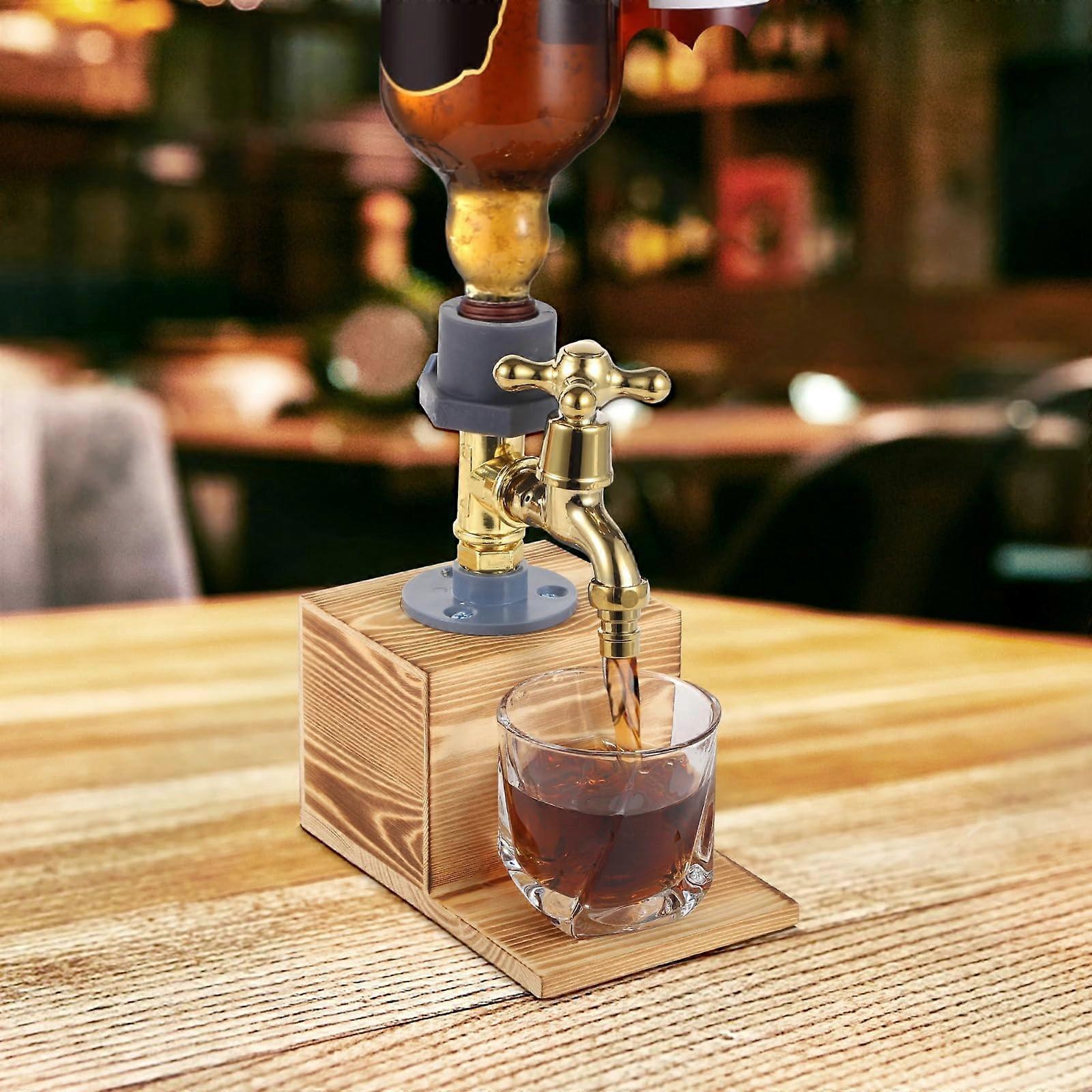 Wooden Whiskey and Wine Dispenser with Single Tap, Rustic Liquor Serving Stand for Home Bar Parties