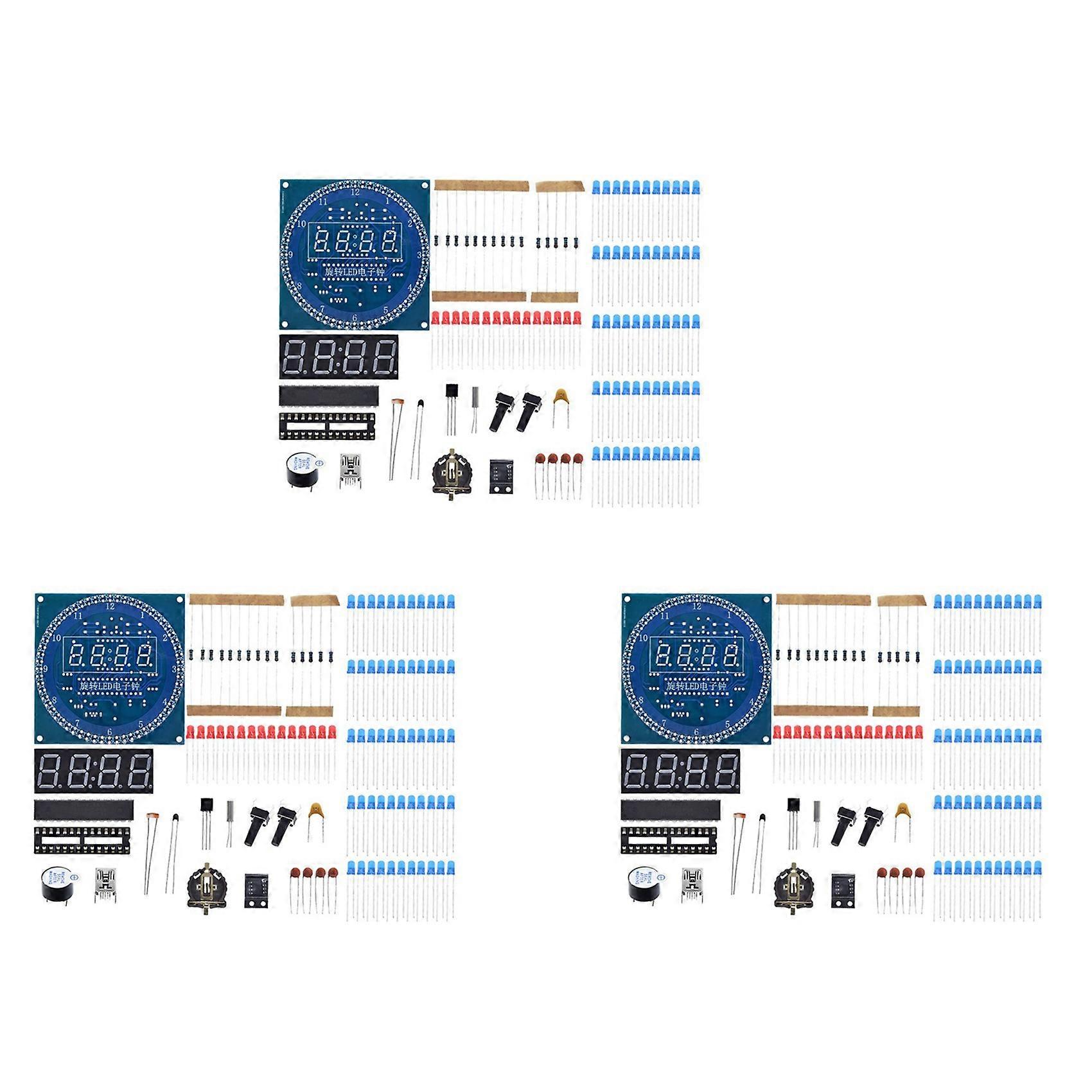 3X Electronic Digital Clock Kit C51 Microcontroller Learning Board DS1302 Rotating LED Module DIY Production Parts