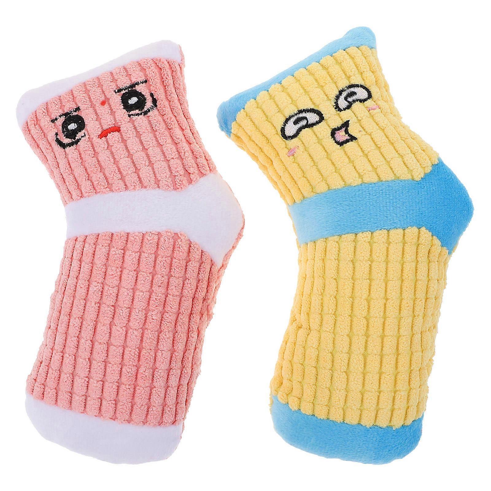 Squeaky Dog Toy Plush Socks for Pet Chewing 2Pcs Bite-Resistant Fun