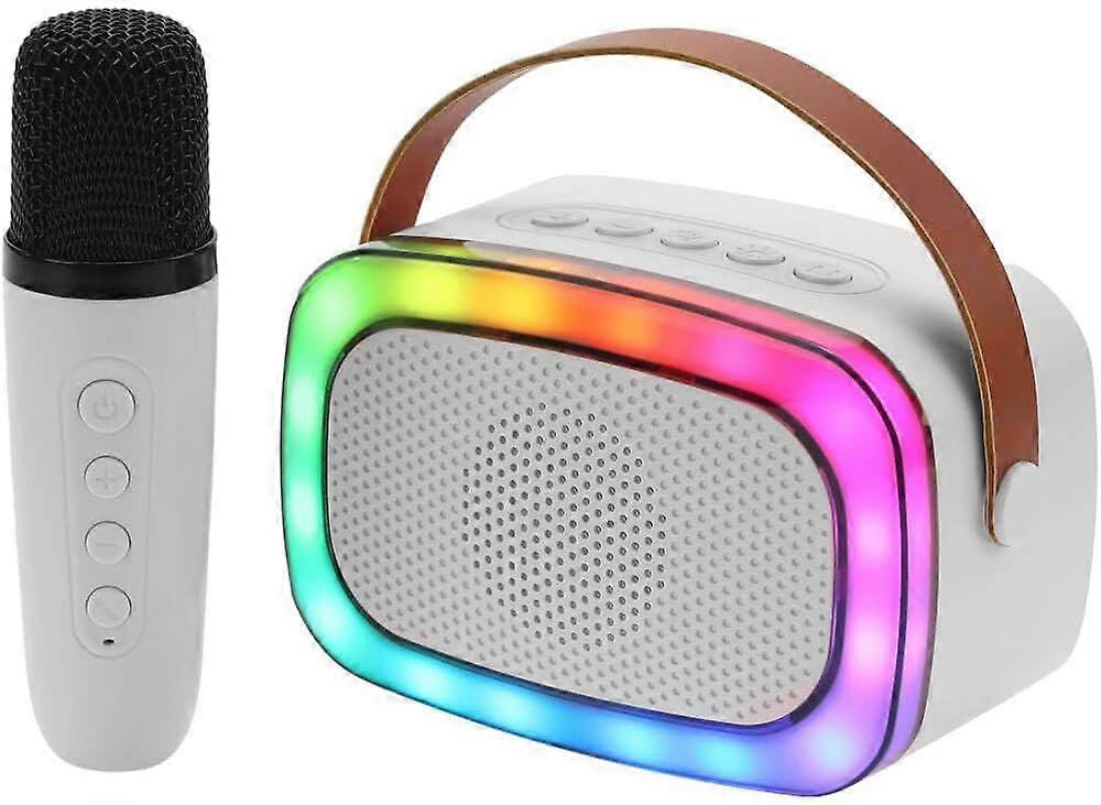 Mini Karaoke Bluetooth Speaker with Wireless Microphone, RGB Lights Surround, Fun Voice Changing