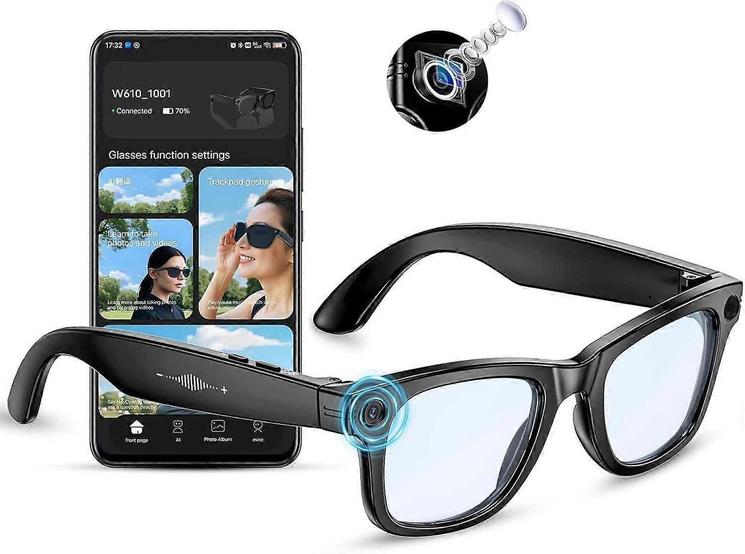 AI Smart Glasses with 8MP Camera Dual Microphone Bluetooth Calls Video Recording and GPT Object Recognition