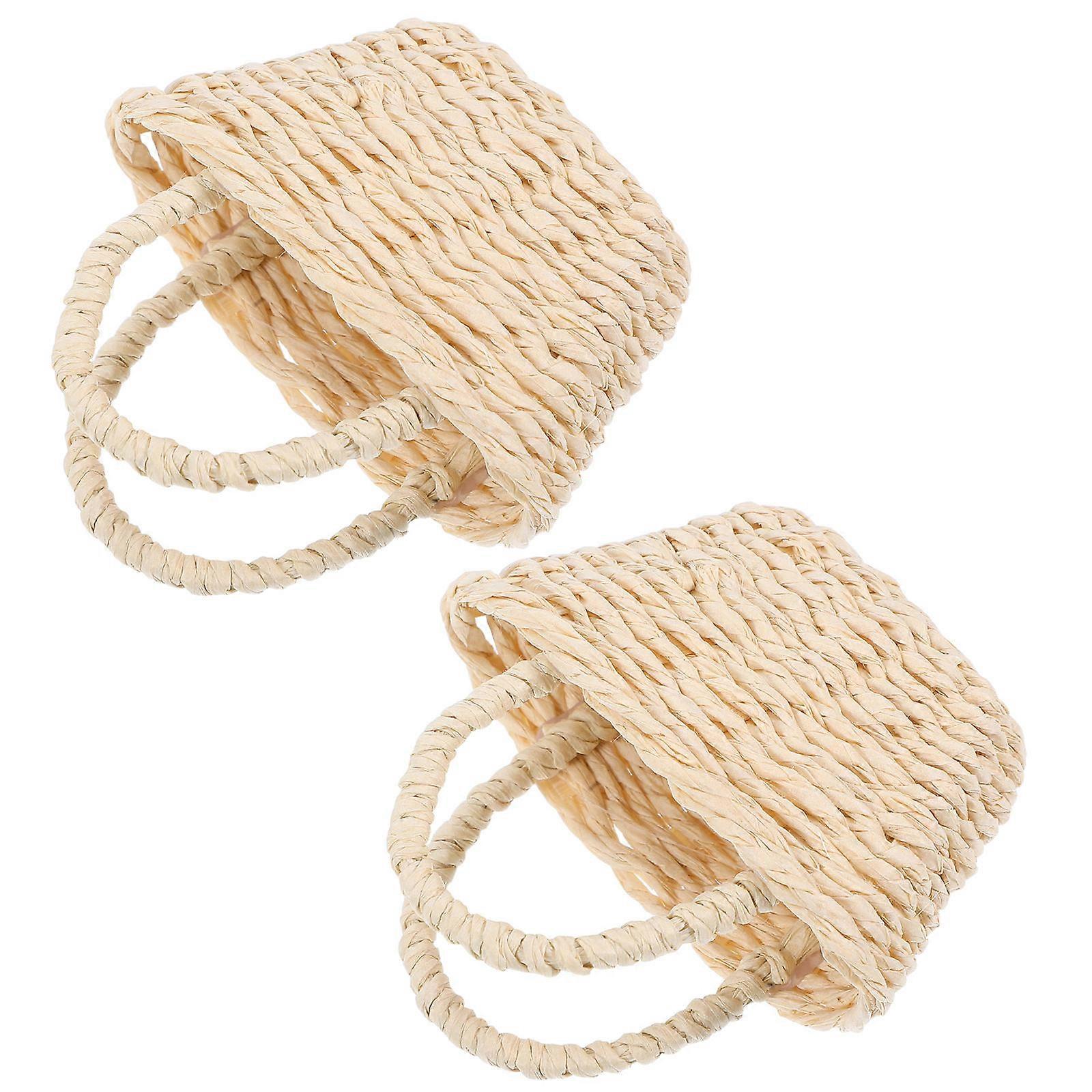 Raffia Grass Mini Basket for Decoration 2Pcs Cute Handle Basket Set
