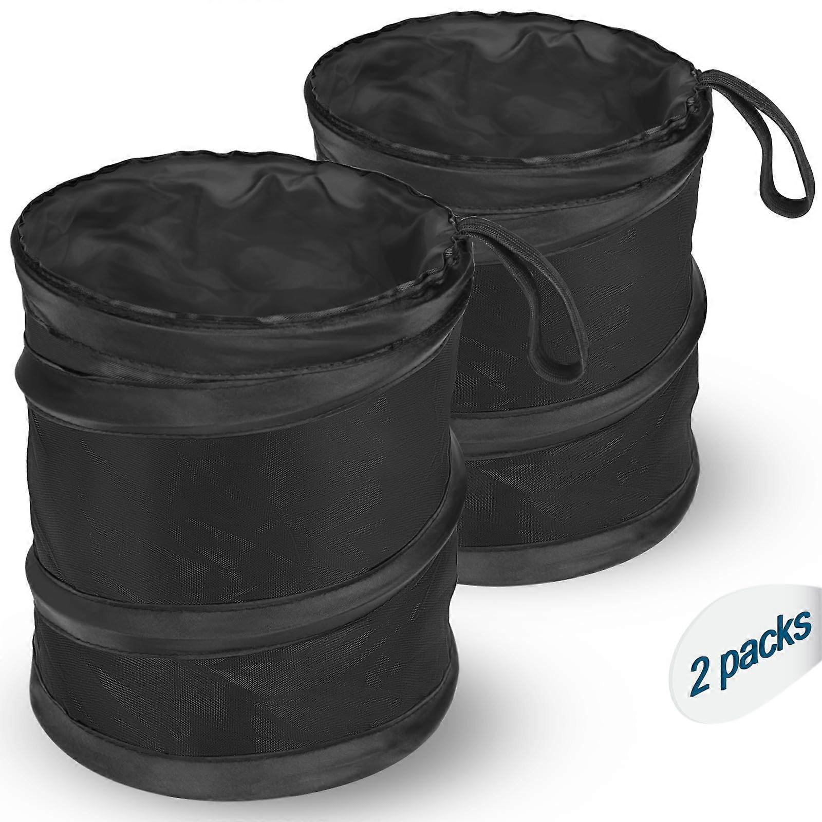 2 Packs Waterproof Hanging Car Trash Can with, Collapsible Mini Car Garbage Bin, Black 1 Gallon