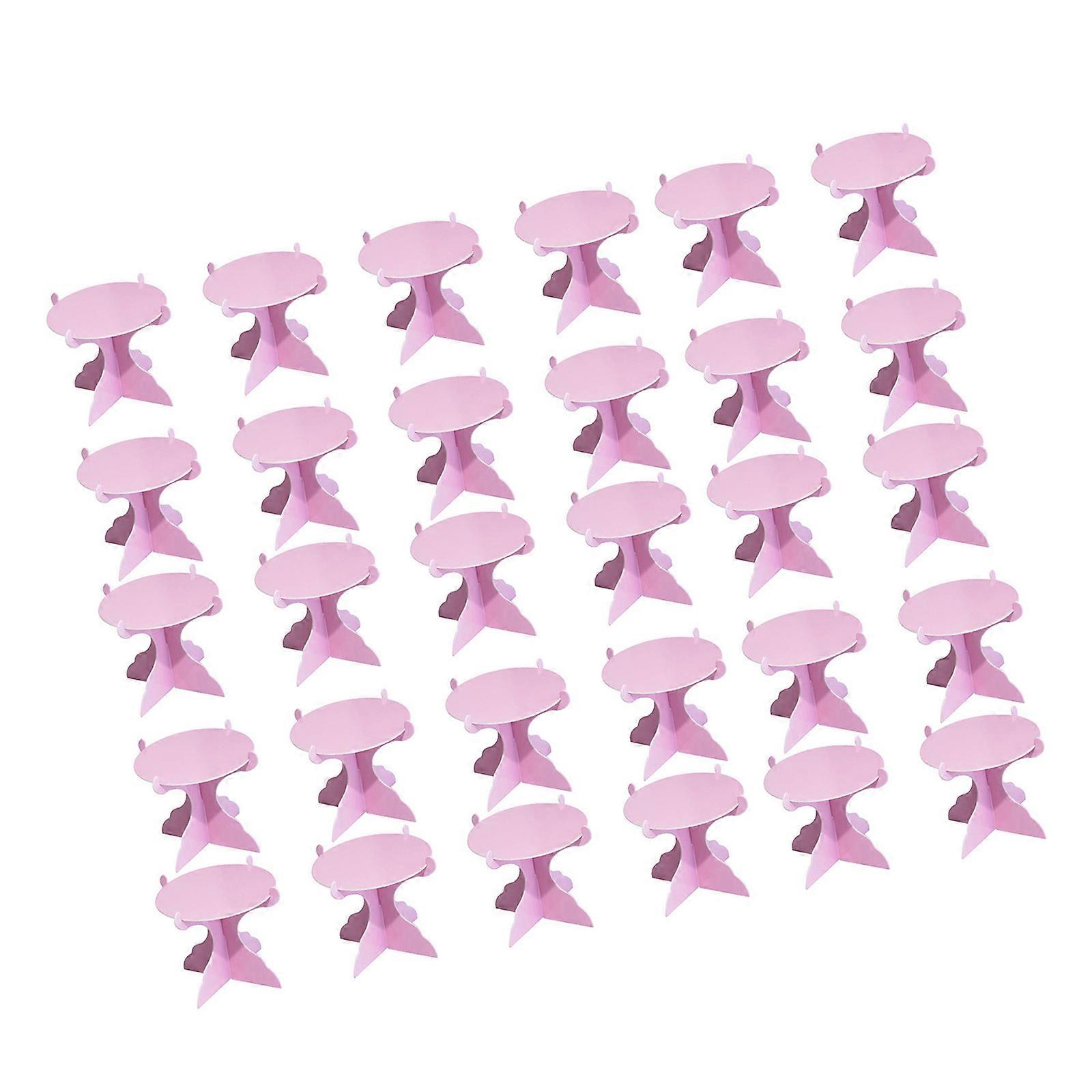 30Pieces Set Cake Stand Collection Tableware Set Paper Cake Support Dessert Display Holder for Baby Celebration Event  Pink
