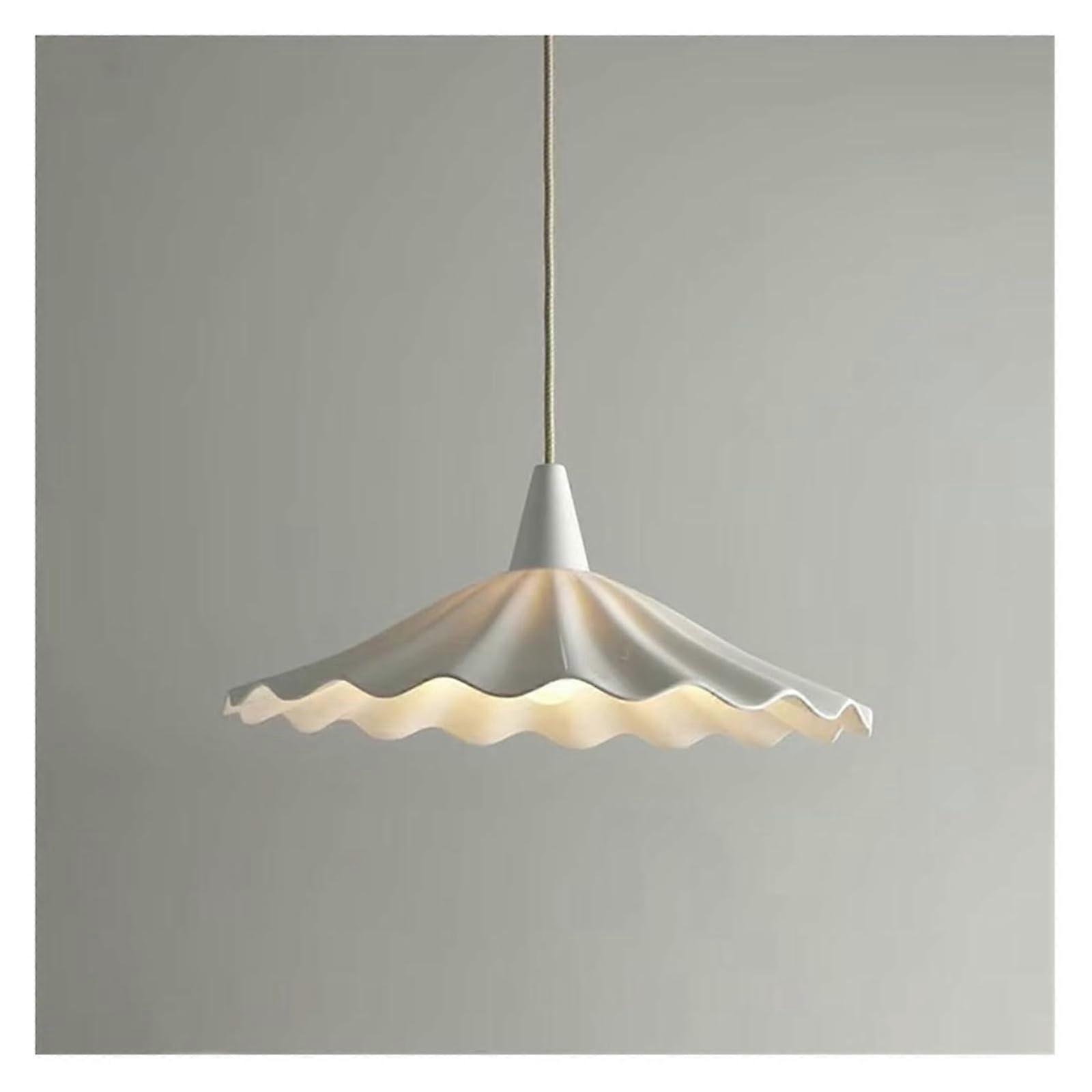 White Ceramic Pendant Light Fixture with Elegant Hammer Pattern Shade, Adjustable Height Modern Hanging Lamp