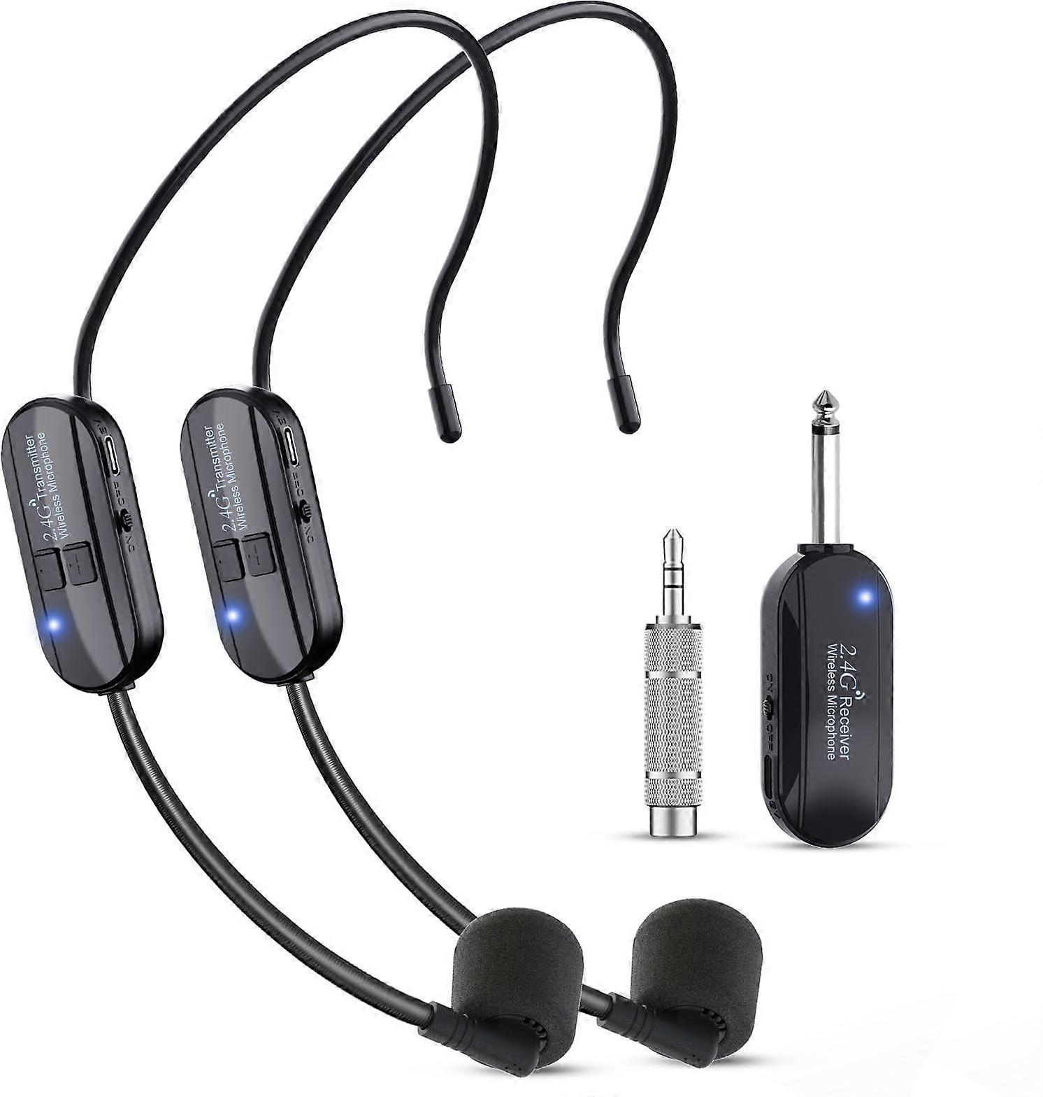 Wireless Microphone Headset System, Dual USBC Rechargeable Mics for Two People, 100ft Range, Plug and Play